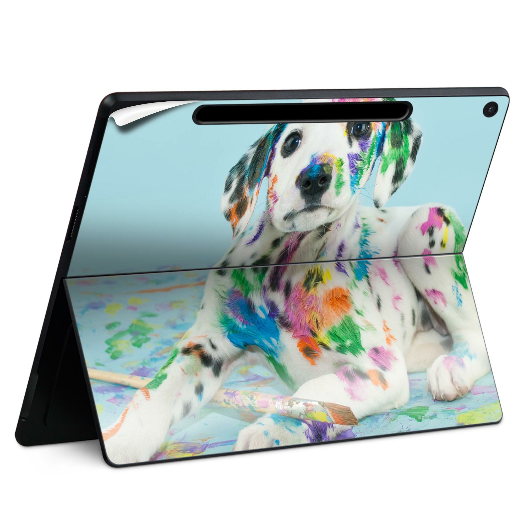 Surface Pro 12 インチ (2025) 用 スキンシール 全面スキンシール フル SurfacePro12 用 背面 底 ステッカー 保護シール 高品質再剥離性シート キャラクター かわいい 023396 女性 顔 人物 008181 写真 カラフル ペンキ 犬 インク