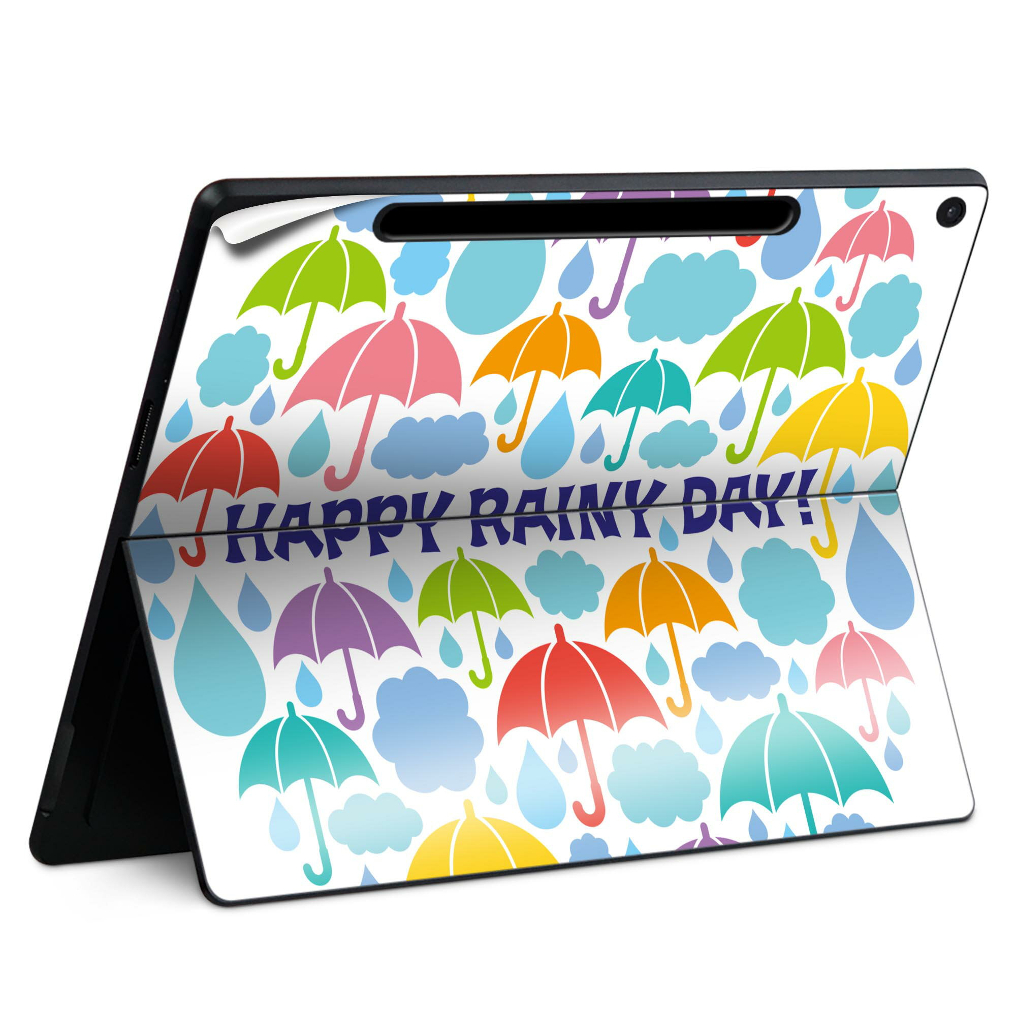 Surface Pro 12 インチ (2025) 用 スキンシール 全面スキンシール フル SurfacePro12 用 背面 底 ステッカー 保護シール 高品質再剥離性シート キャラクター かわいい 023396 女性 顔 人物 008195 カラフル 雨 傘 しずく 雫