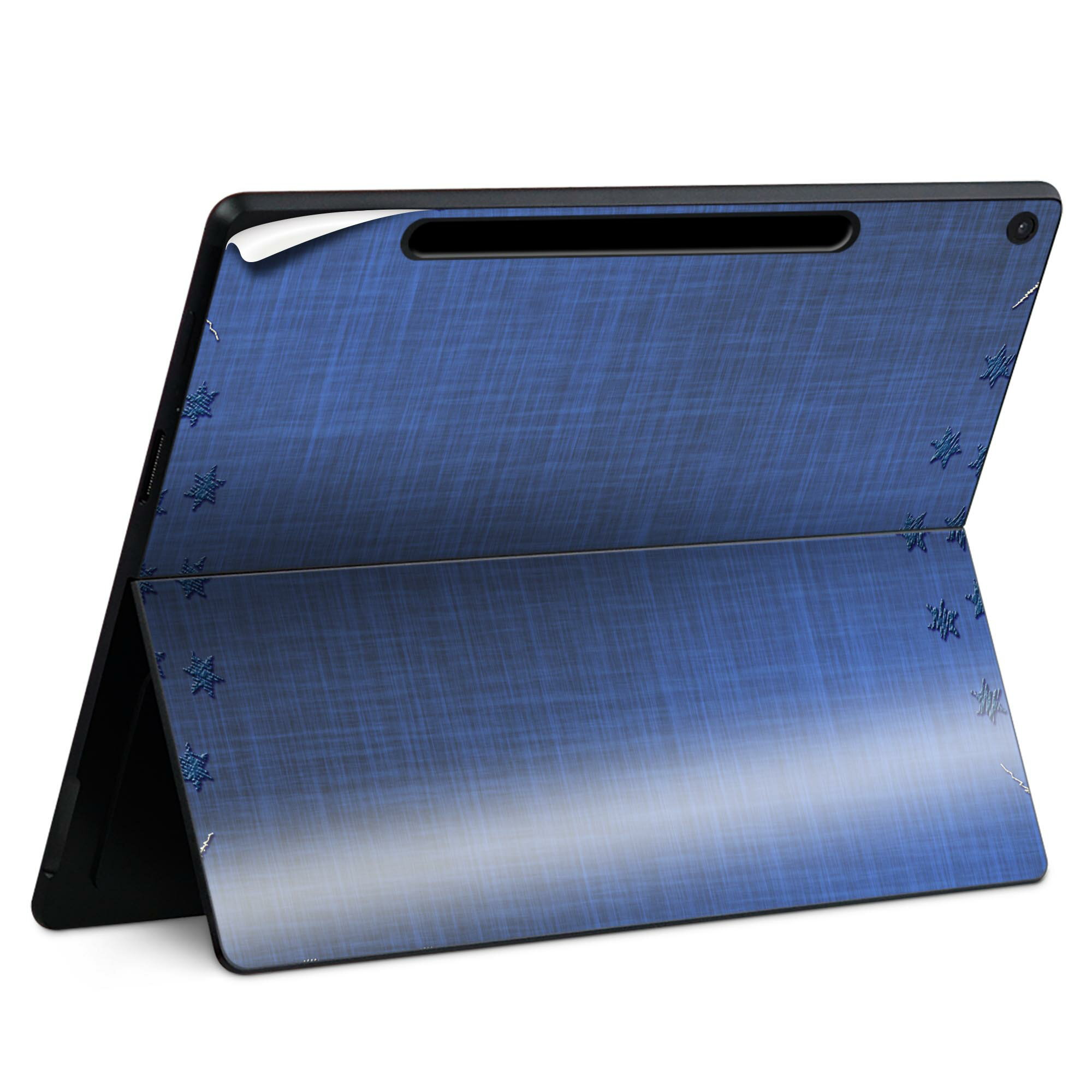 Surface Pro 12 インチ (2025) 用 スキンシール 全面スキンシール フル SurfacePro12 用 背面 底 ステッカー 保護シール 高品質再剥離性シート キャラクター かわいい 023396 女性　顔　人物 008326 星　スター　青　ブルー　刺繍
