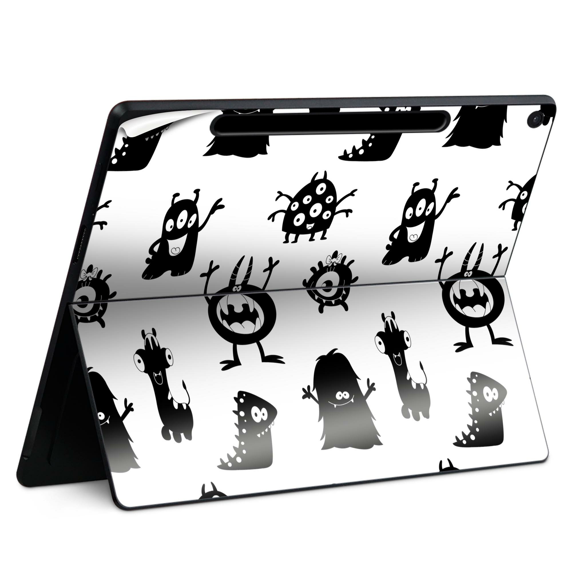 Surface Pro 12 インチ (2025) 用 スキンシール 全面スキンシール フル SurfacePro12 用 背面 底 ステッカー 保護シール 高品質再剥離性シート キャラクター かわいい 023396 女性 顔 人物 008371 白黒 モンスター 模様