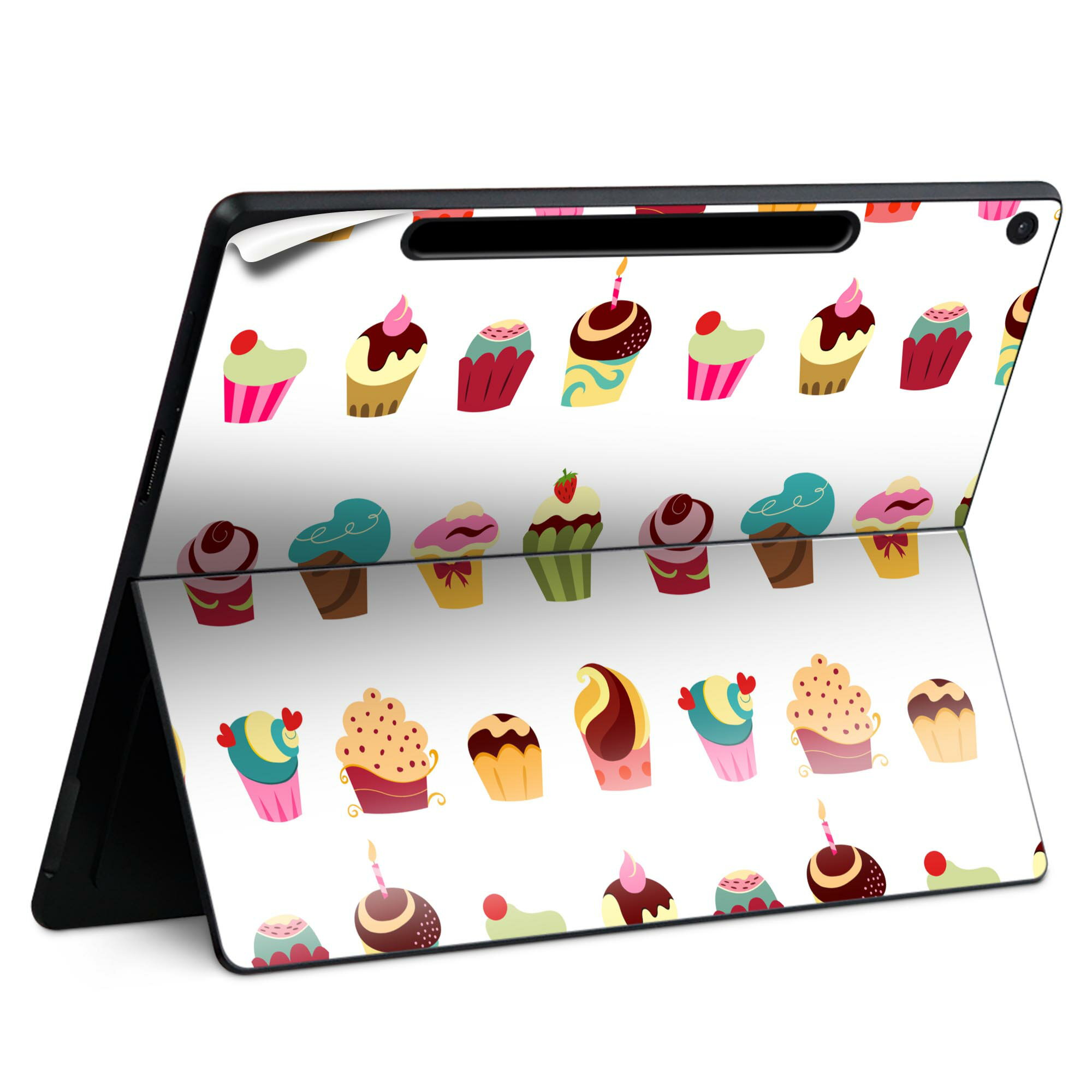 Surface Pro 12 インチ (2025) 用 スキンシール 全面スキンシール フル SurfacePro12 用 背面 底 ステッカー 保護シール 高品質再剥離性シート キャラクター かわいい 023396 女性 顔 人物 008372 お菓子 スイーツ カラフル 模様