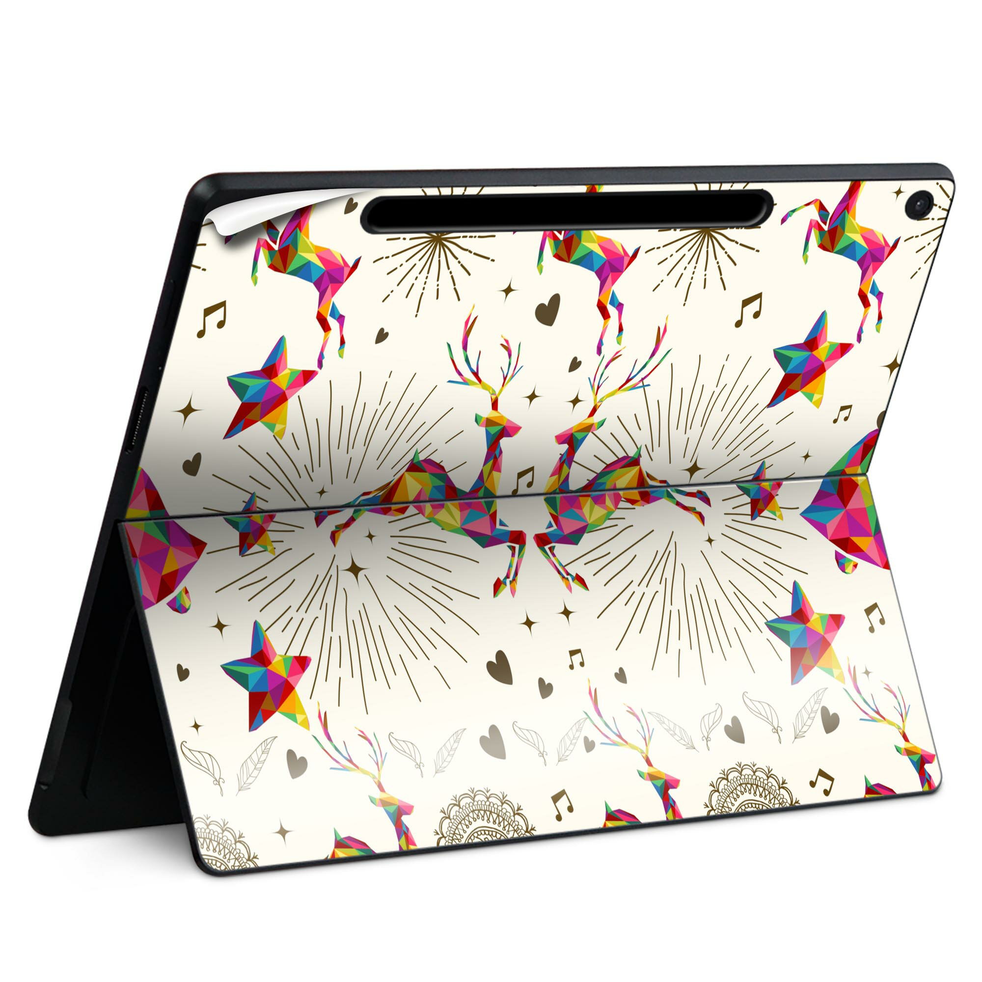 Surface Pro 12 インチ (2025) 用 スキンシール 全面スキンシール フル SurfacePro12 用 背面 底 ステッカー 保護シール 高品質再剥離性シート キャラクター かわいい 023396 女性　顔　人物 008603 カラフル　鹿　ベル　星　スター