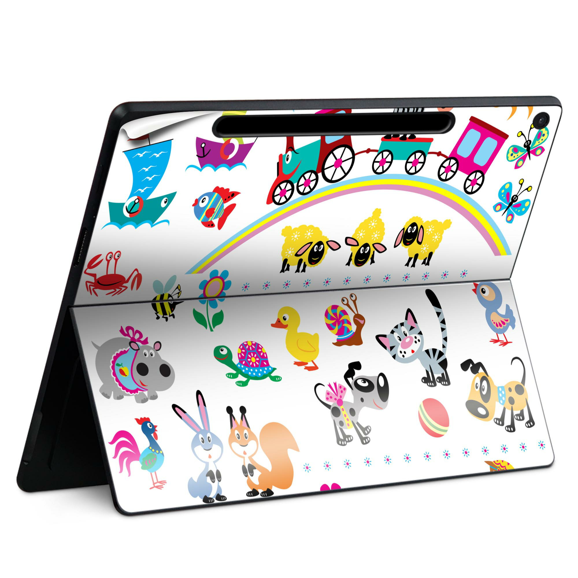 Surface Pro 12 インチ (2025) 用 スキンシール 全面スキンシール フル SurfacePro12 用 背面 底 ステッカー 保護シール 高品質再剥離性シート キャラクター かわいい 023396 女性 顔 人物 009185 カラフル 動物 キャラクター