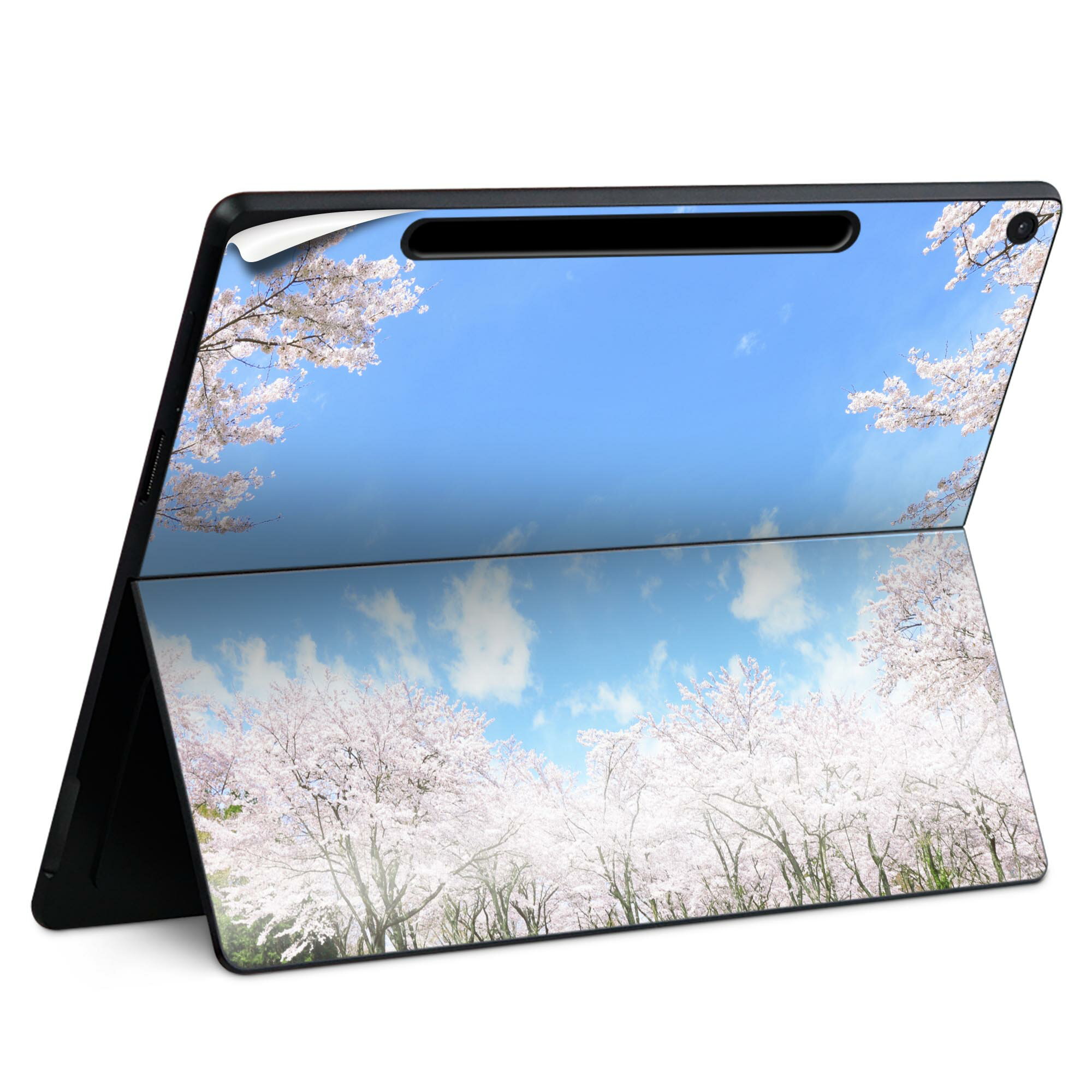 Surface Pro 12 インチ (2025) 用 スキンシール 全面スキンシール フル SurfacePro12 用 背面 底 ステッカー 保護シール 高品質再剥離性シート キャラクター かわいい 023396 女性 顔 人物 009459 桜 空 写真