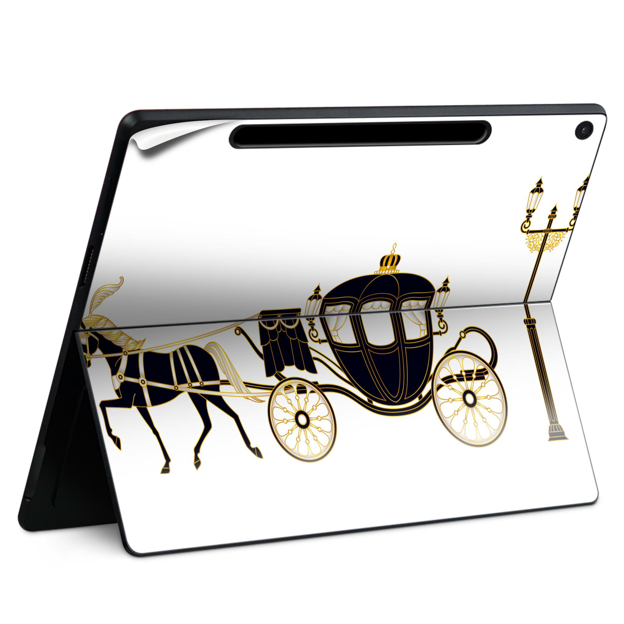 Surface Pro 12 インチ (2025) 用 スキンシール 全面スキンシール フル SurfacePro12 用 背面 底 ステッカー 保護シール 高品質再剥離性シート キャラクター かわいい 023396 女性 顔 人物 009569 馬 馬車 アンティーク