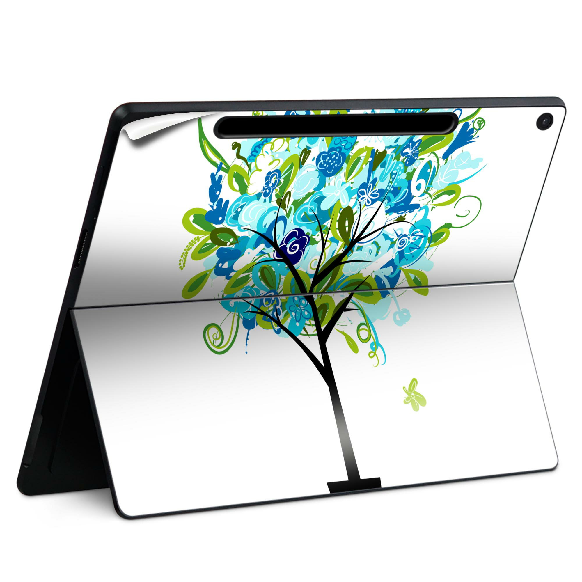 Surface Pro 12 インチ (2025) 用 スキンシール 全面スキンシール フル SurfacePro12 用 背面 底 ステッカー 保護シール 高品質再剥離性シート キャラクター かわいい 023396 女性 顔 人物 009806 花 青