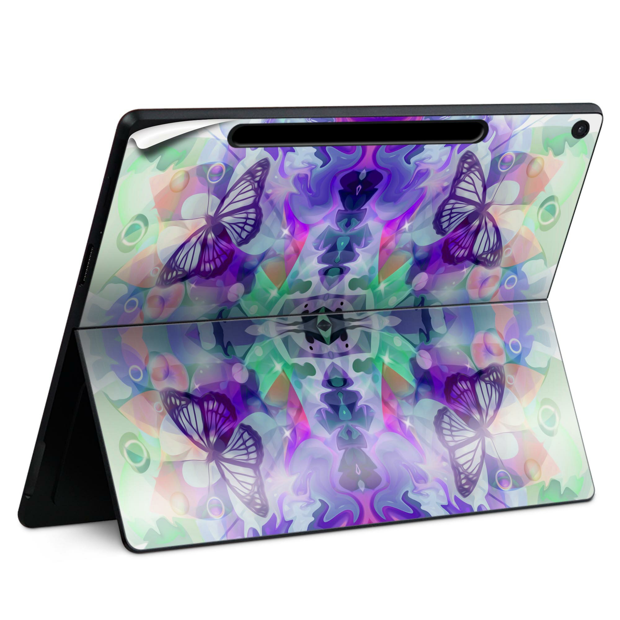 Surface Pro 12 インチ (2025) 用 スキンシール 全面スキンシール フル SurfacePro12 用 背面 底 ステッカー 保護シール 高品質再剥離性シート キャラクター かわいい 023396 女性　顔　人物 010189 　蝶　万華鏡