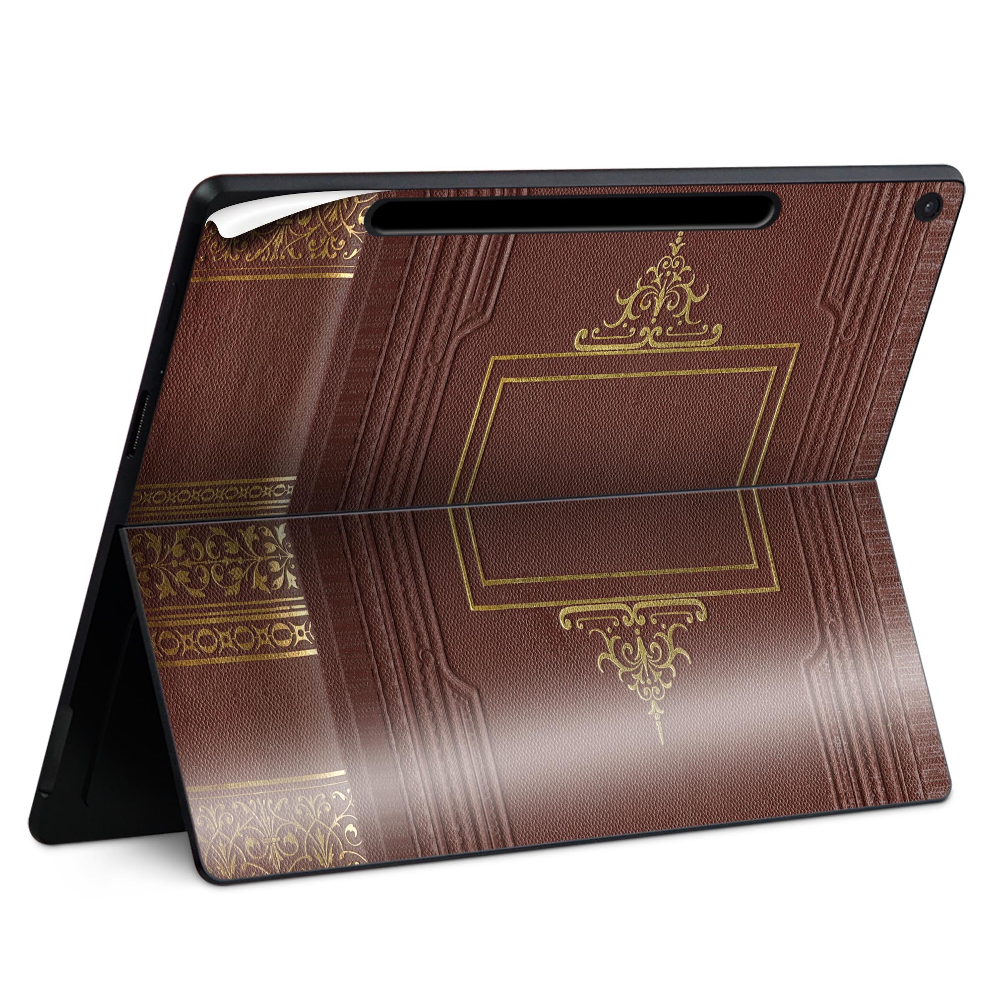 Surface Pro 12 インチ (2025) 用 スキンシール 全面スキンシール フル SurfacePro12 用 背面 底 ステッカー 保護シール 高品質再剥離性シート キャラクター かわいい 023396 女性　顔　人物 010273 レトロ　茶色　模様