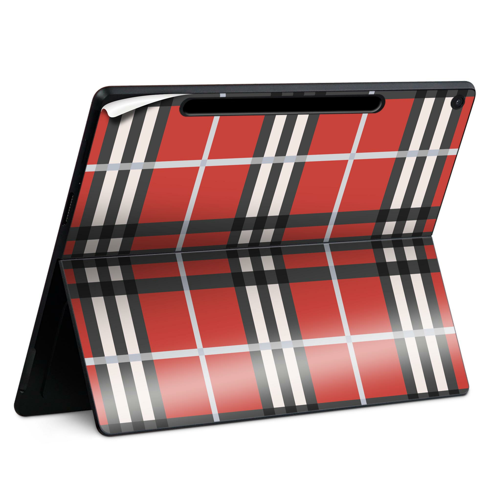 Surface Pro 12 インチ (2025) 用 スキンシール 全面スキンシール フル SurfacePro12 用 背面 底 ステッカー 保護シール 高品質再剥離性シート キャラクター かわいい 023396 女性 顔 人物 010831 チェック 赤 黒