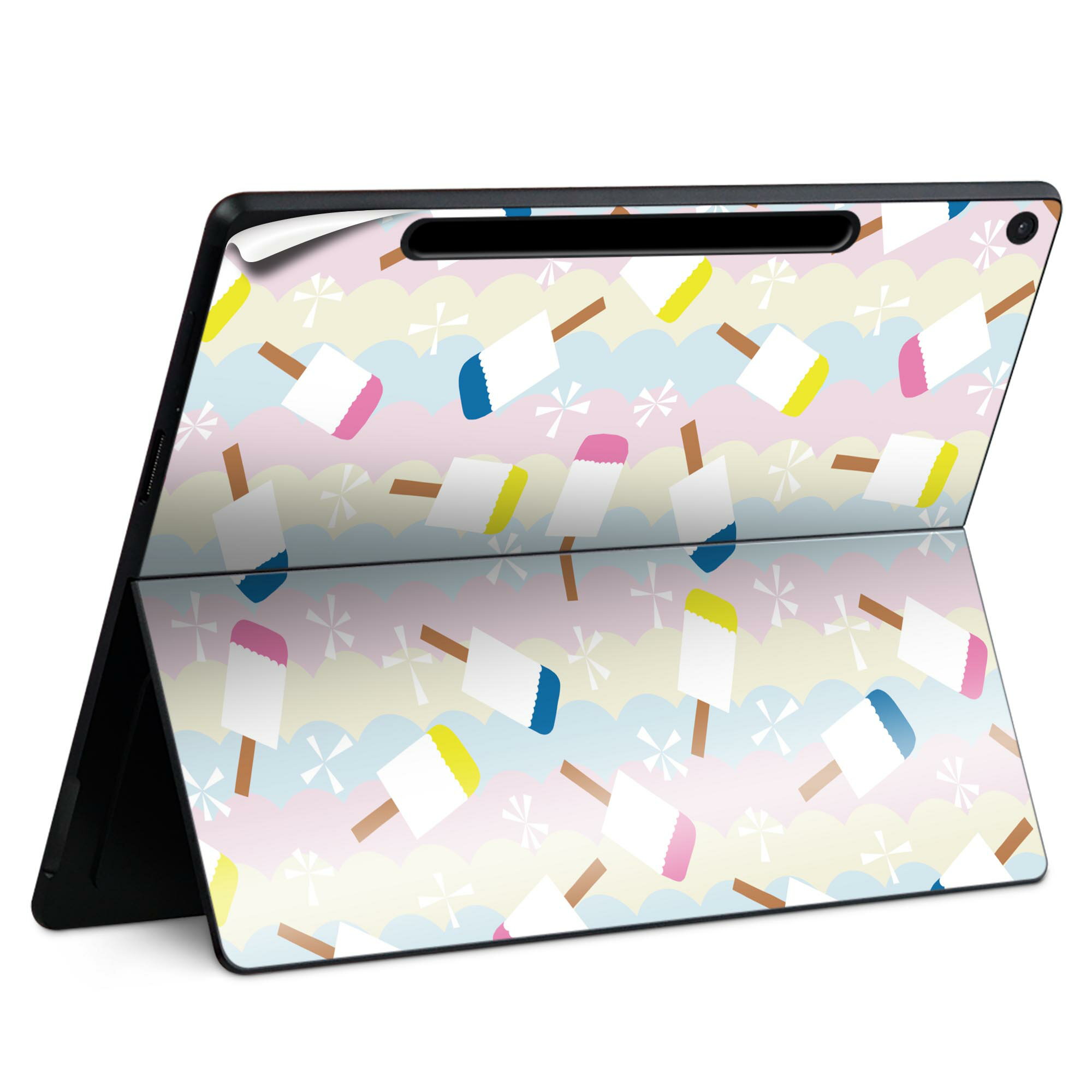 Surface Pro 12 インチ (2025) 用 スキンシール 全面スキンシール フル SurfacePro12 用 背面 底 ステッカー 保護シール 高品質再剥離性シート キャラクター かわいい 023396 女性 顔 人物 011252 アイス デザート パステル