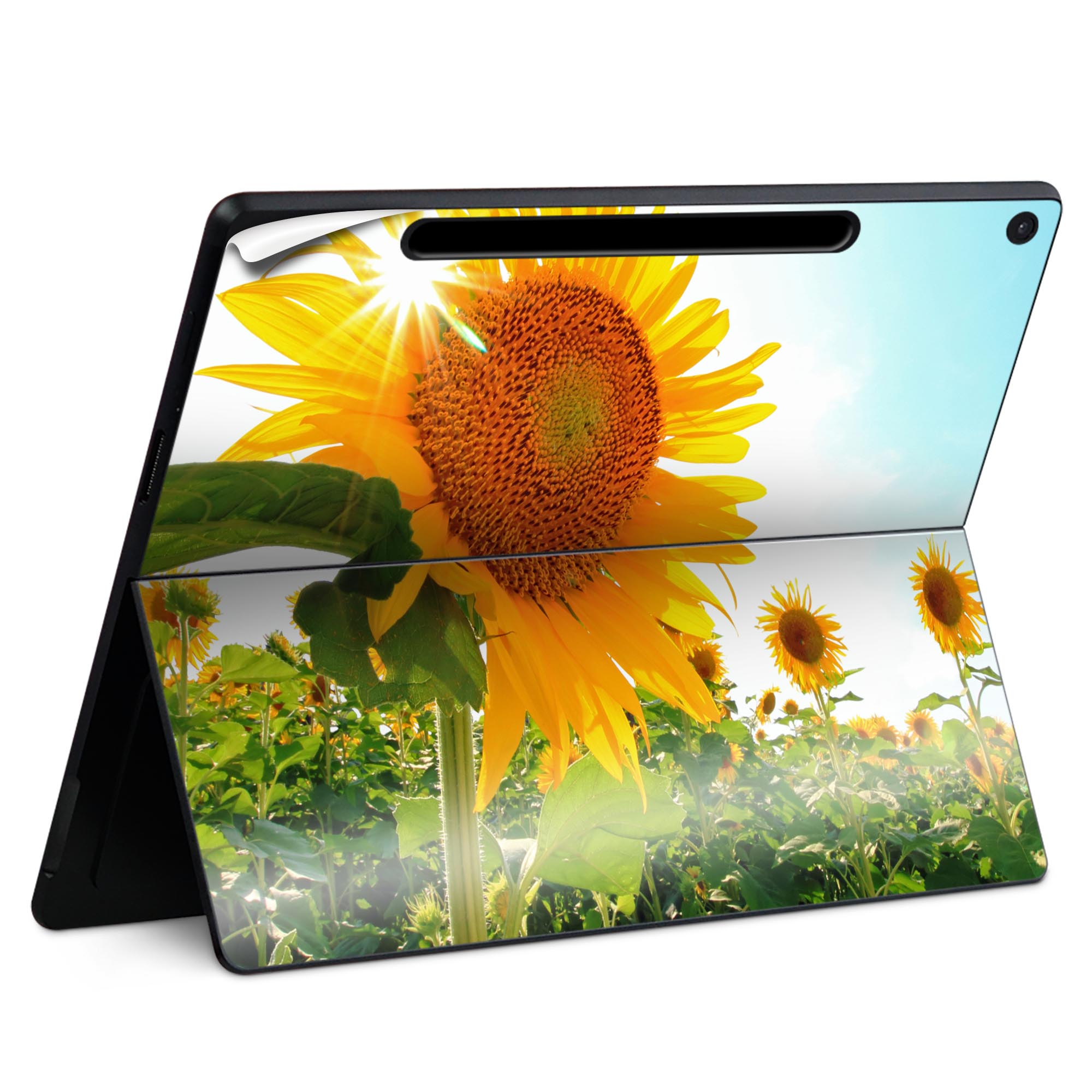 Surface Pro 12 インチ (2025) 用 スキンシール 全面スキンシール フル SurfacePro12 用 背面 底 ステッカー 保護シール 高品質再剥離性シート キャラクター かわいい 023396 女性 顔 人物 011440 花 ひまわり 写真