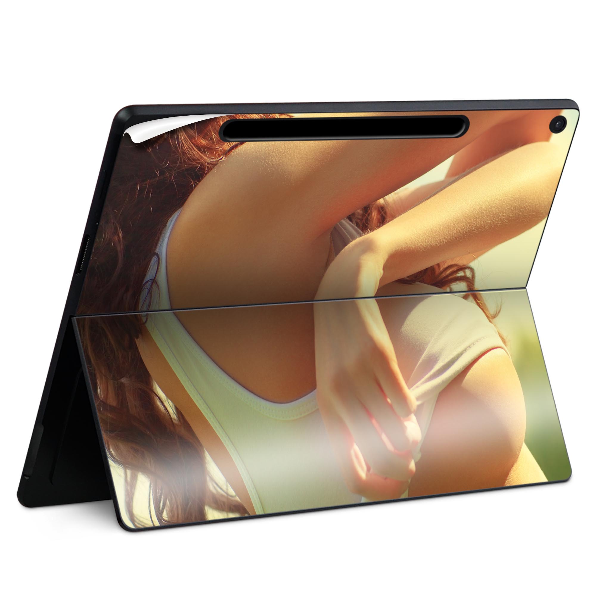 Surface Pro 12 インチ (2025) 用 スキンシール 全面スキンシール フル SurfacePro12 用 背面 底 ステッカー 保護シール 高品質再剥離性シート キャラクター かわいい 023396 女性　顔　人物 011899 女性　　写真