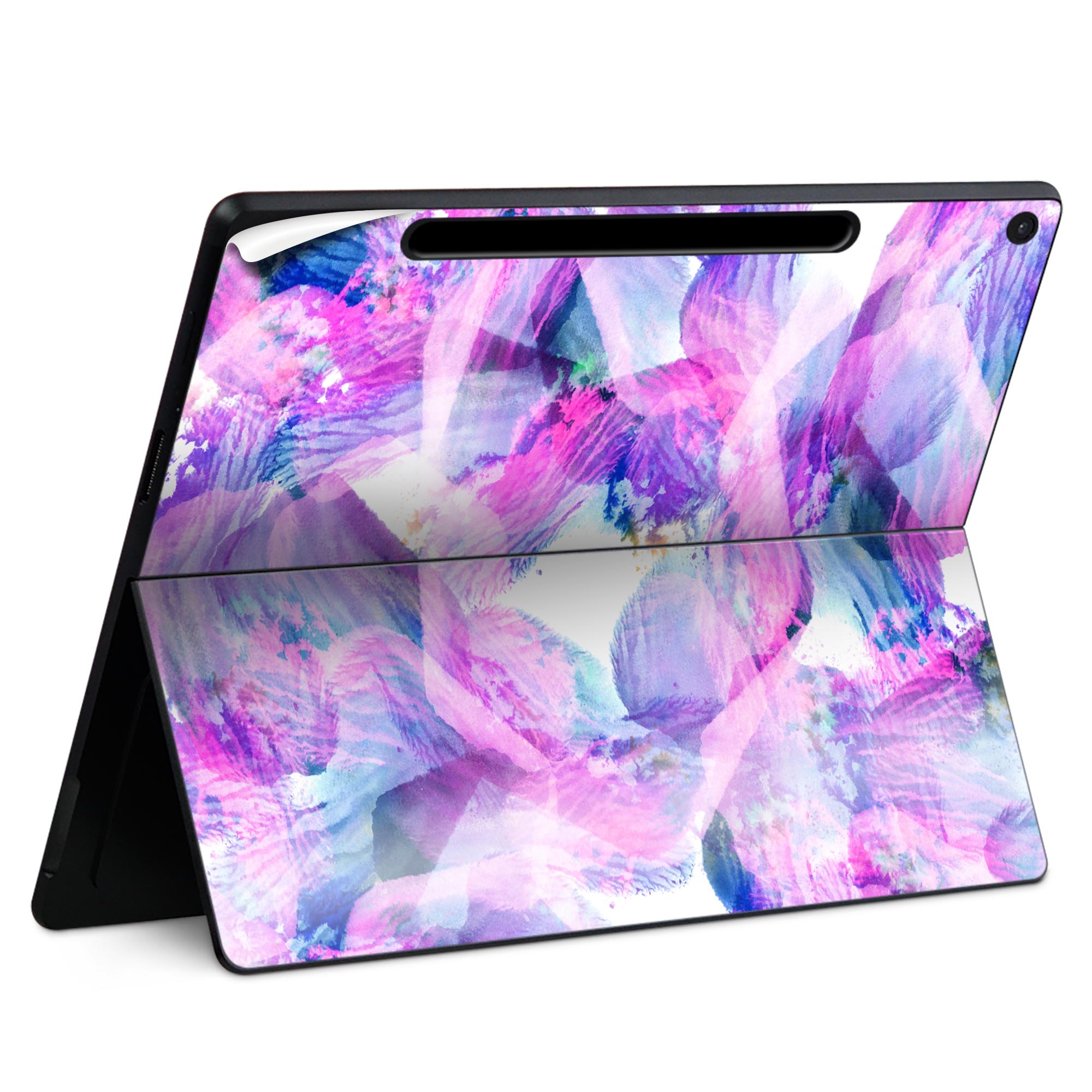 Surface Pro 12 インチ (2025) 用 スキンシール 全面スキンシール フル SurfacePro12 用 背面 底 ステッカー 保護シール 高品質再剥離性シート キャラクター かわいい 023396 女性　顔　人物 012529 紫　ピンク　水彩