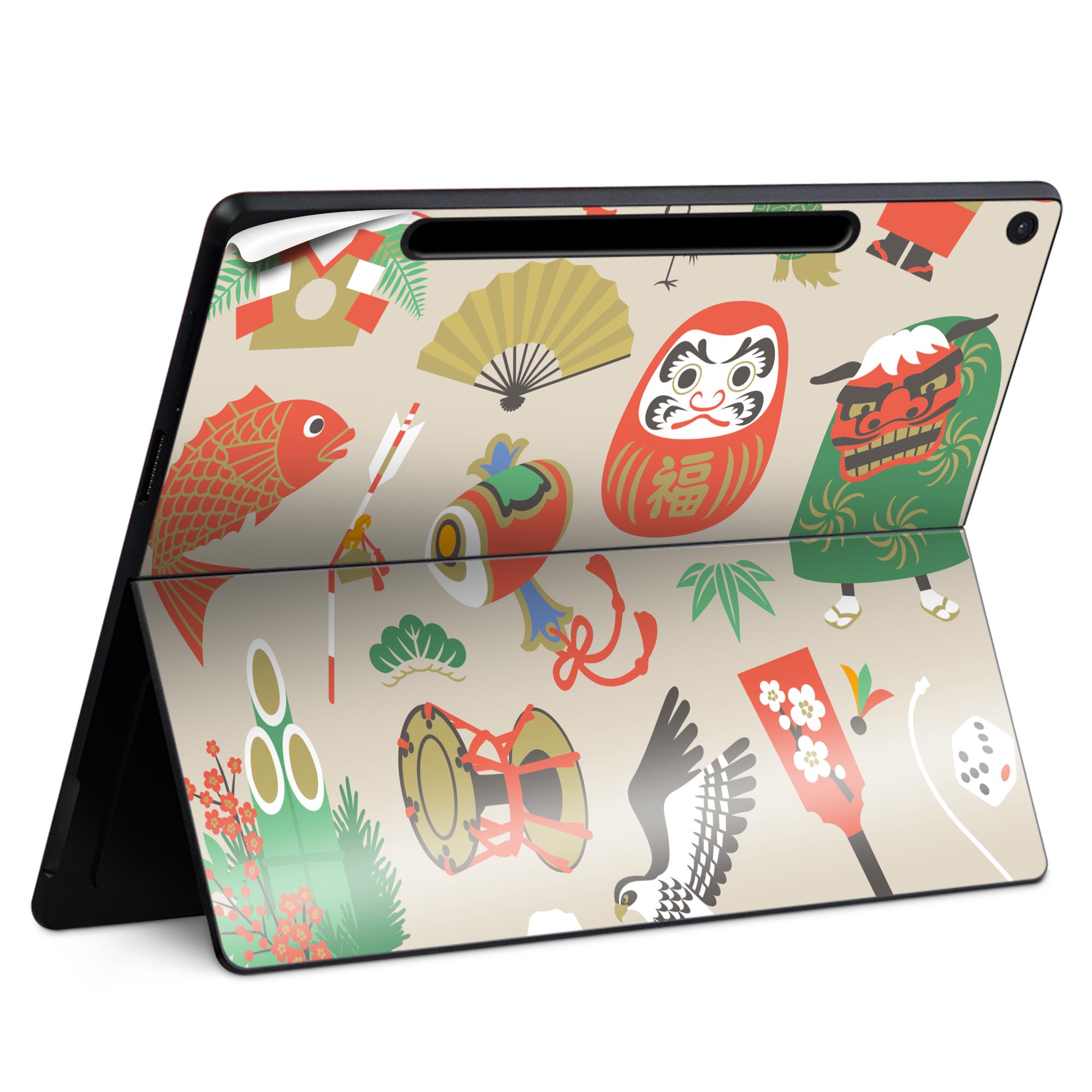 Surface Pro 12 インチ (2025) 用 スキンシール 全面スキンシール フル SurfacePro12 用 背面 底 ステッカー 保護シール 高品質再剥離性シート キャラクター かわいい 023396 女性 顔 人物 013625 お正月 門松 謹賀新年