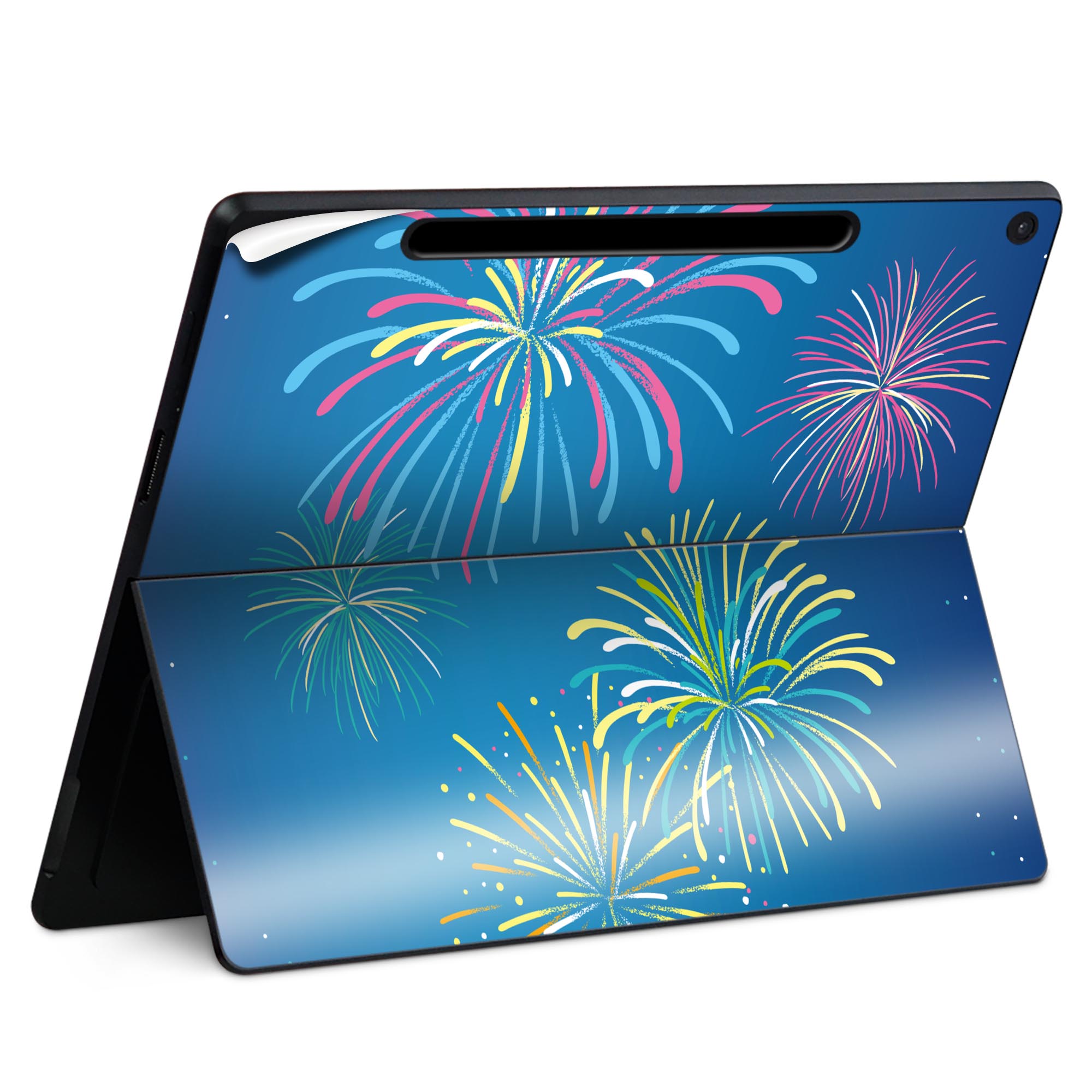 Surface Pro 12 インチ (2025) 用 スキンシール 全面スキンシール フル SurfacePro12 用 背面 底 ステッカー 保護シール 高品質再剥離性シート キャラクター かわいい 023396 女性 顔 人物 013802 花火 カラフル