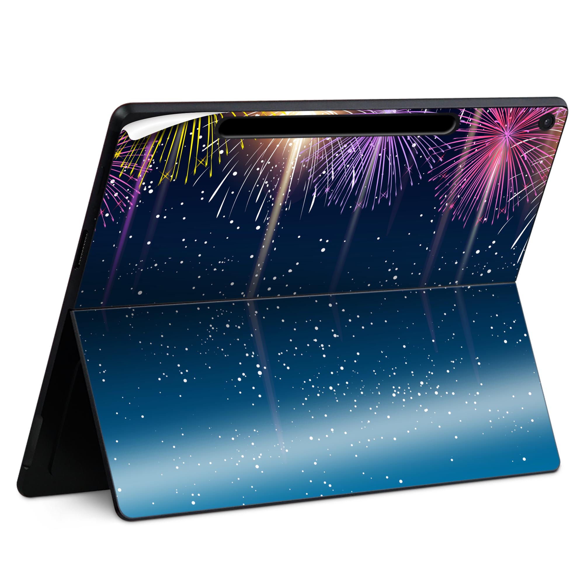 Surface Pro 12 インチ (2025) 用 スキンシール 全面スキンシール フル SurfacePro12 用 背面 底 ステッカー 保護シール 高品質再剥離性シート キャラクター かわいい 023396 女性 顔 人物 013803 花火 カラフル