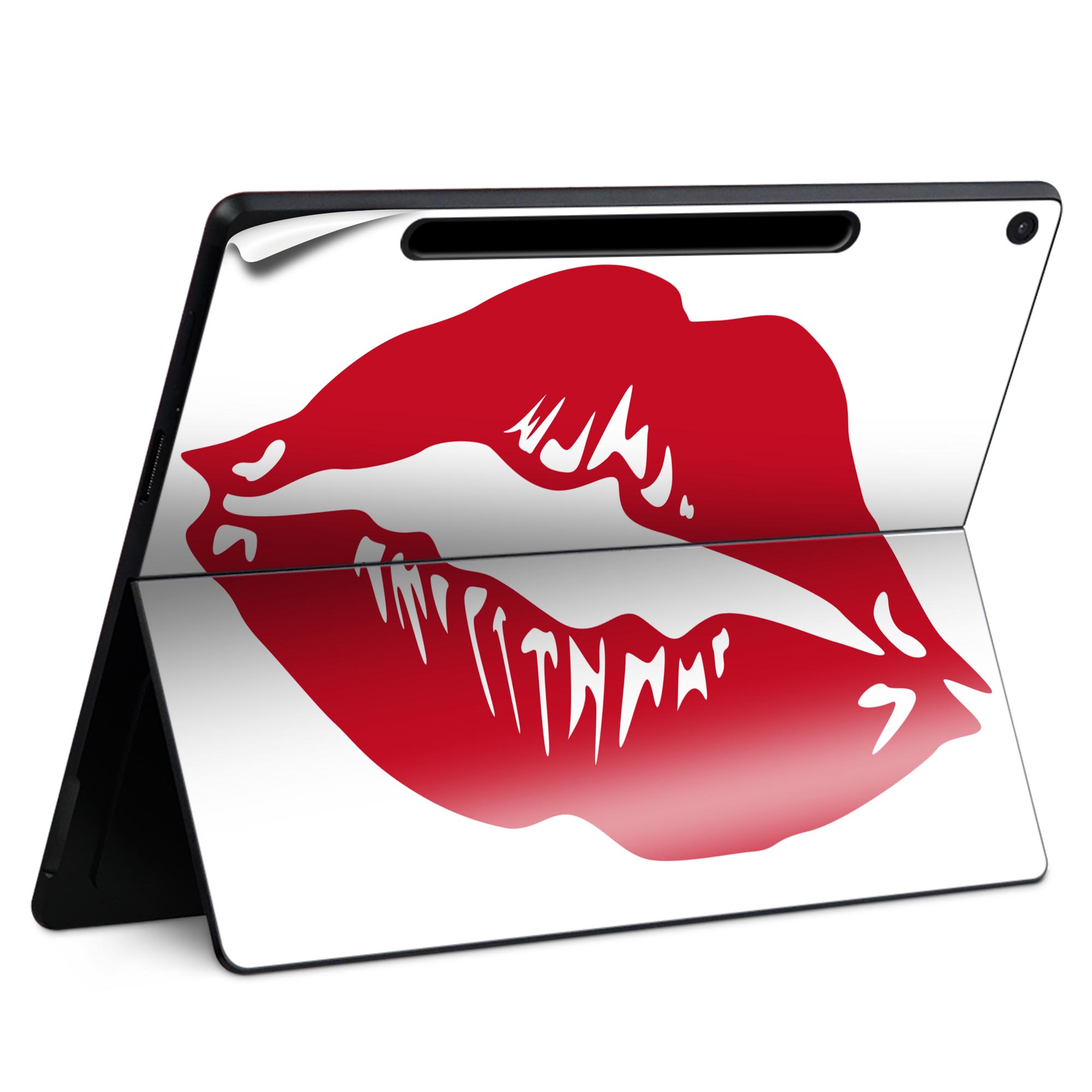 Surface Pro 12 インチ (2025) 用 スキンシール 全面スキンシール フル SurfacePro12 用 背面 底 ステッカー 保護シール 高品質再剥離性シート キャラクター かわいい 023396 女性　顔　人物 013953 唇　リップ　赤