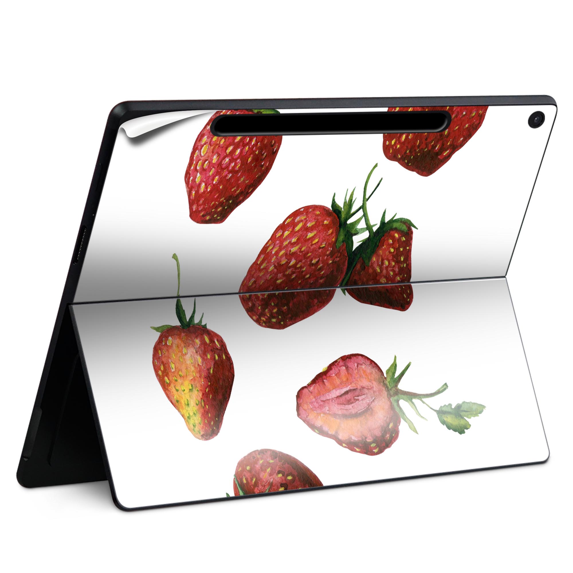 Surface Pro 12 インチ (2025) 用 スキンシール 全面スキンシール フル SurfacePro12 用 背面 底 ステッカー 保護シール 高品質再剥離性シート キャラクター かわいい 023396 女性 顔 人物 014891 イチゴ 苺 イラスト