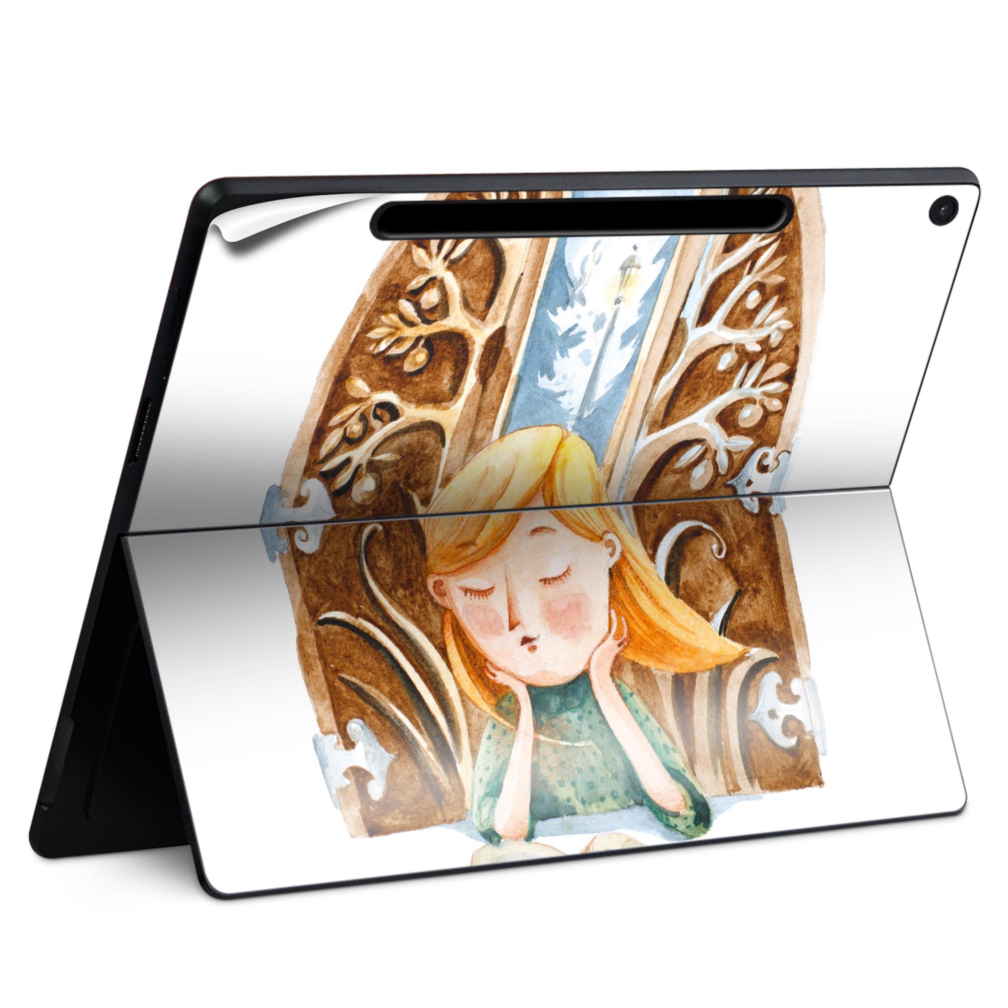 Surface Pro 12 インチ (2025) 用 スキンシール 全面スキンシール フル SurfacePro12 用 背面 底 ステッカー 保護シール 高品質再剥離性シート キャラクター かわいい 023396 女性 顔 人物 014979 女の子 イラスト 窓