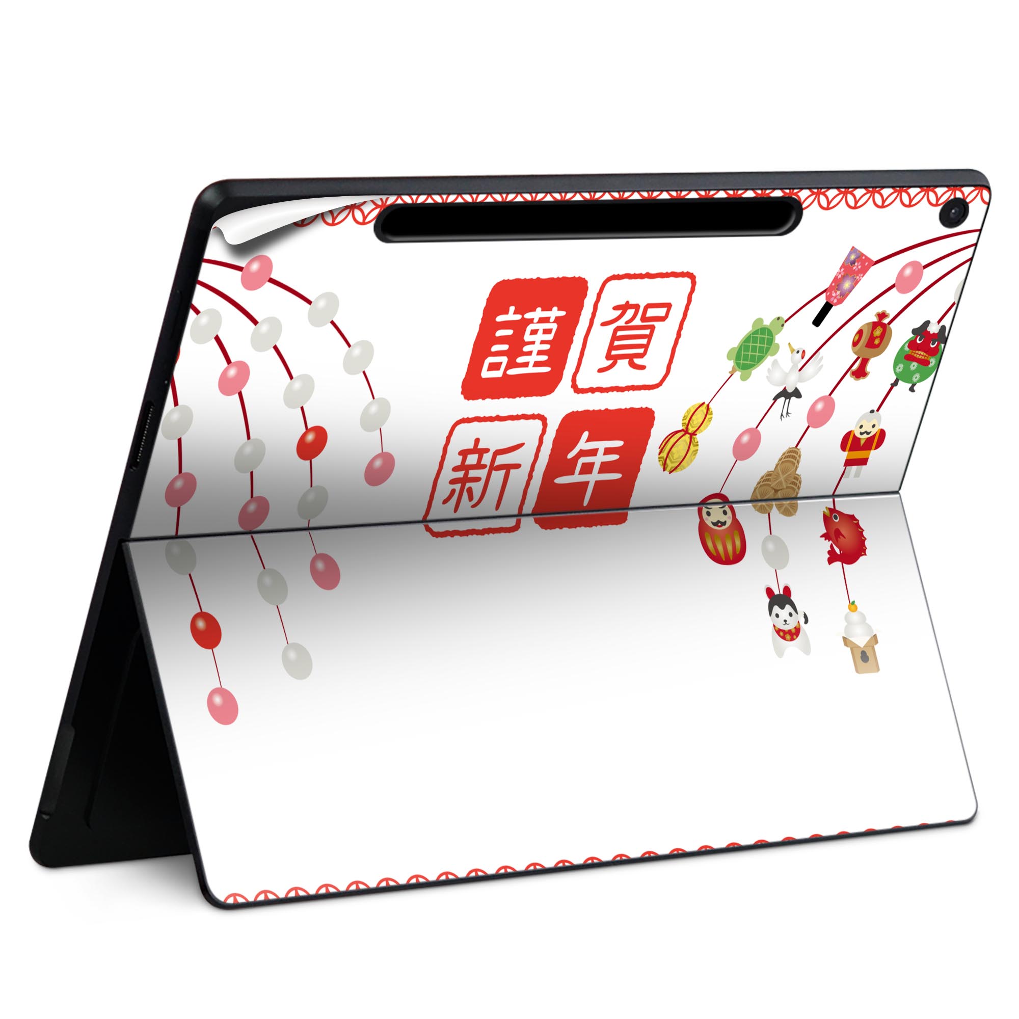 Surface Pro 12 インチ (2025) 用 スキンシール 全面スキンシール フル SurfacePro12 用 背面 底 ステッカー 保護シール 高品質再剥離性シート キャラクター かわいい 023396 女性 顔 人物 015429 新年 謹賀新年 お正月