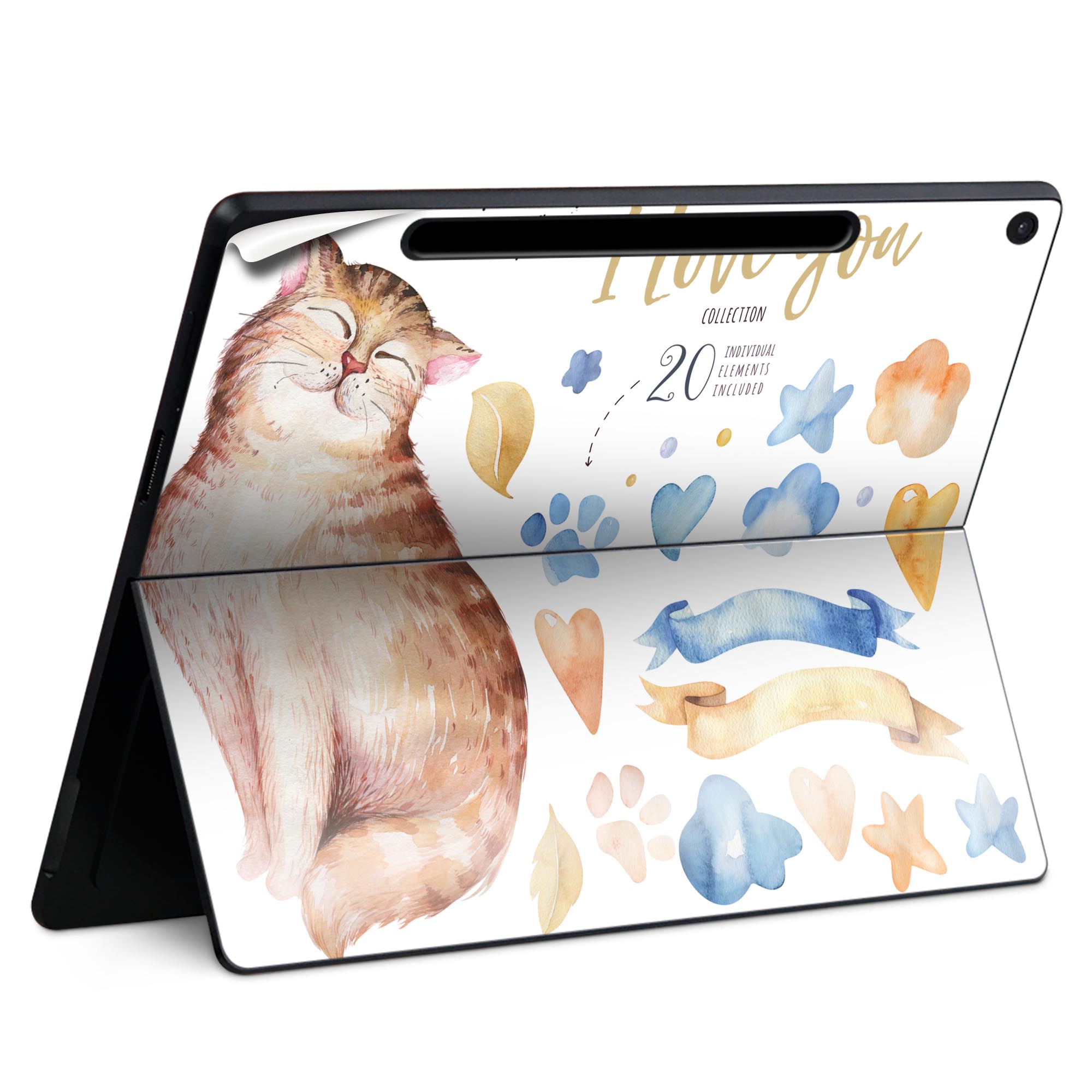 Surface Pro 12 インチ (2025) 用 スキンシール 全面スキンシール フル SurfacePro12 用 背面 底 ステッカー 保護シール 高品質再剥離性シート キャラクター かわいい 023396 女性　顔　人物 015593 猫　夫婦　愛　英語