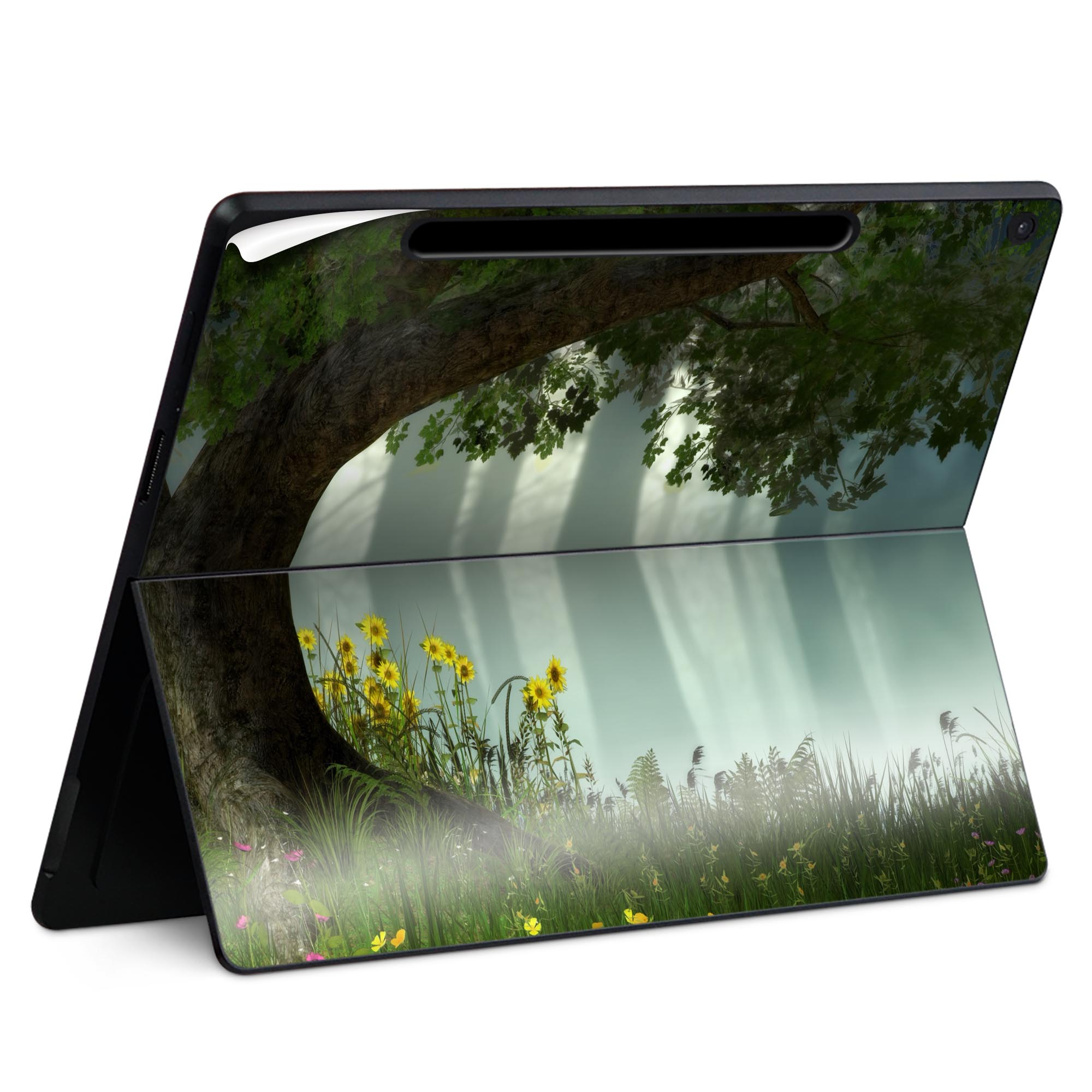 Surface Pro 12 インチ (2025) 用 スキンシール 全面スキンシール フル SurfacePro12 用 背面 底 ステッカー 保護シール 高品質再剥離性シート キャラクター かわいい 023396 女性 顔 人物 016172 木 樹木