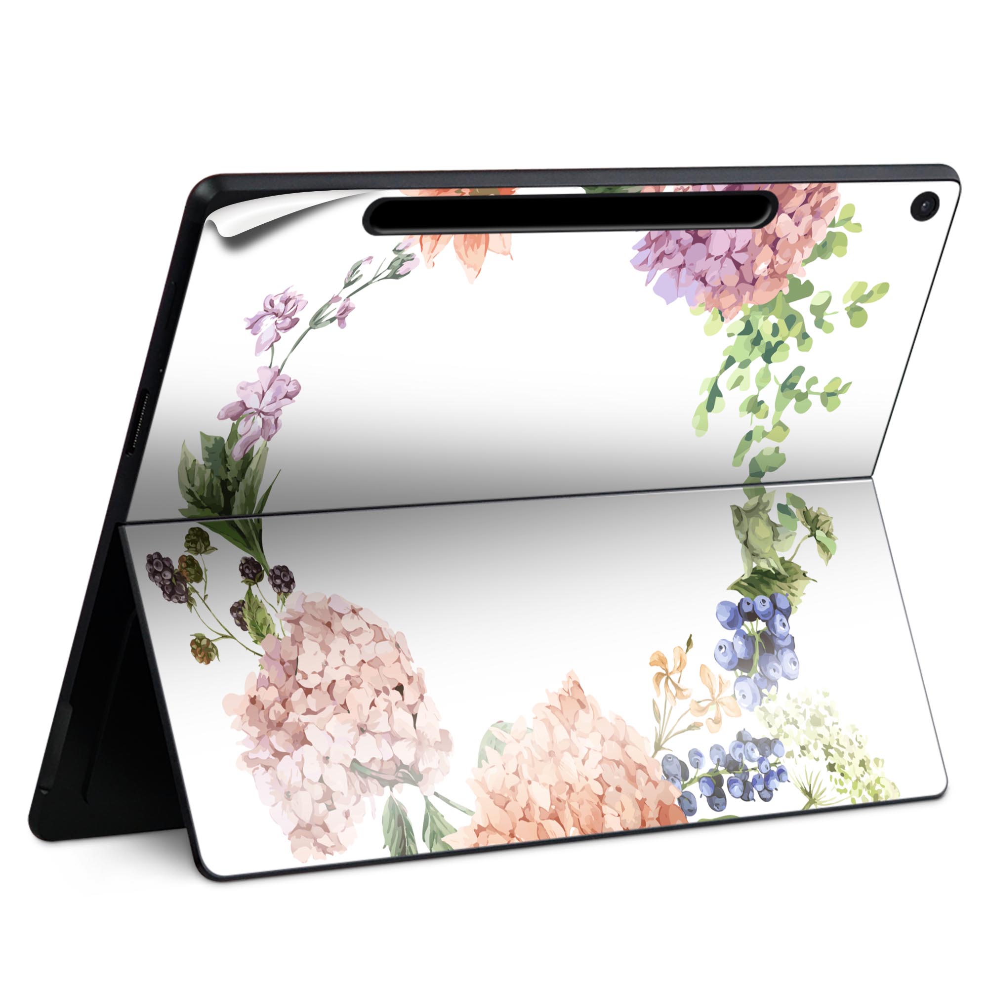 Surface Pro 12 インチ (2025) 用 スキンシール 全面スキンシール フル SurfacePro12 用 背面 底 ステッカー 保護シール 高品質再剥離性シート キャラクター かわいい 023396 女性　顔　人物 016329 あじさい　梅雨　花