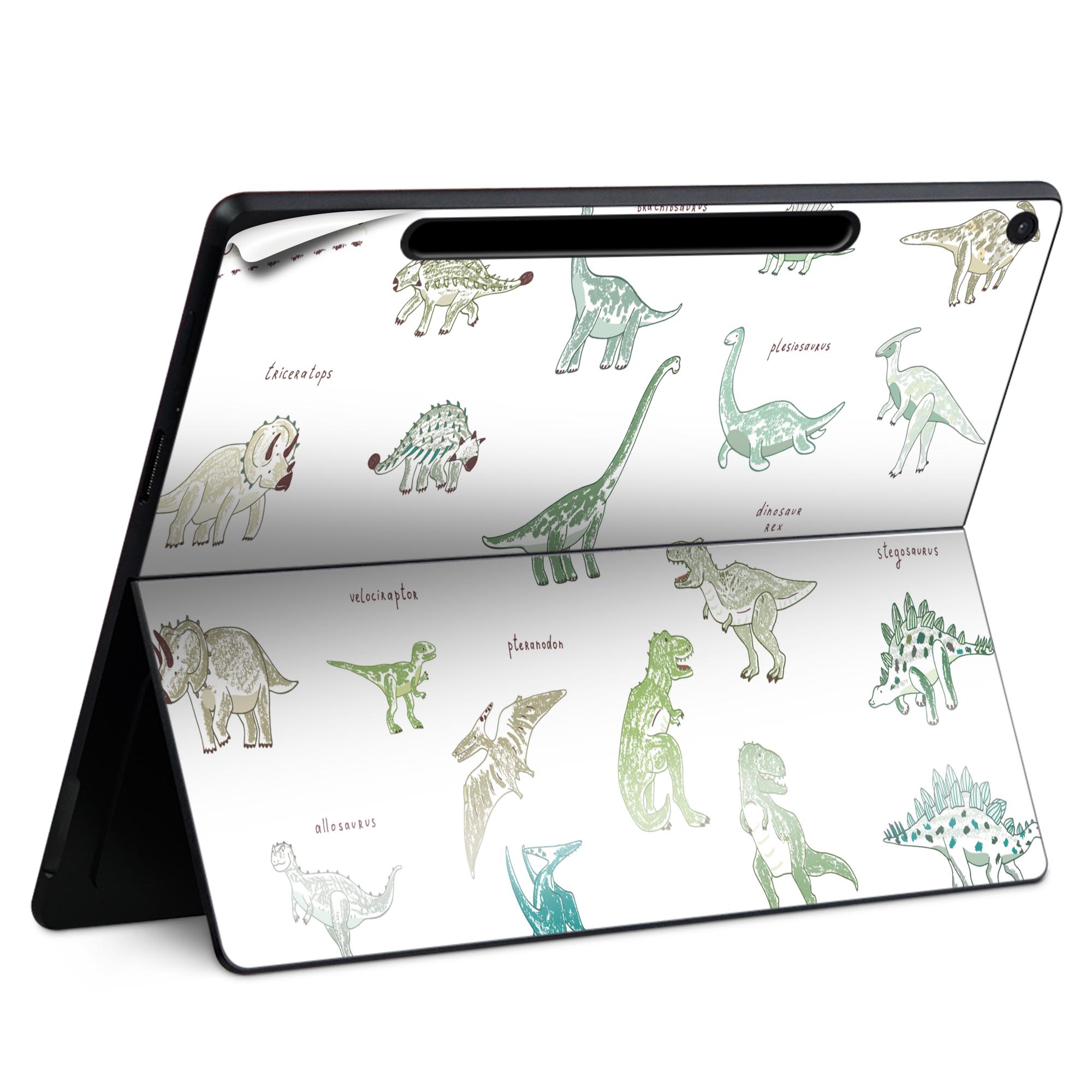 Surface Pro 12 インチ (2025) 用 スキンシール 全面スキンシール フル SurfacePro12 用 背面 底 ステッカー 保護シール 高品質再剥離性シート キャラクター かわいい 023396 女性　顔　人物 017557 ダイナソー　恐竜　Dinosaur 　表