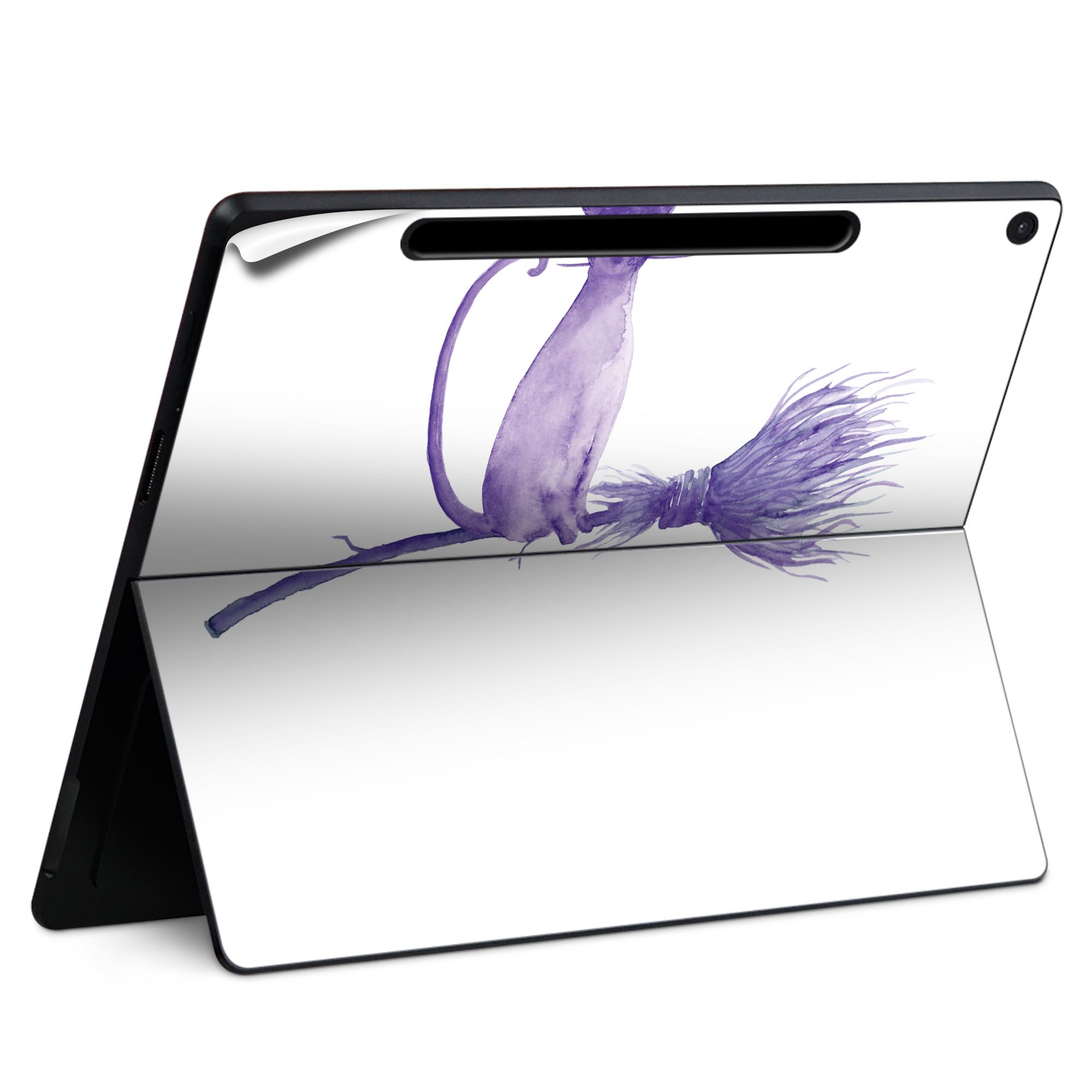 Surface Pro 12 インチ (2025) 用 スキンシール 全面スキンシール フル SurfacePro12 用 背面 底 ステッカー 保護シール 高品質再剥離性シート キャラクター かわいい 023396 女性 顔 人物 019820 ハロウィン 猫 紫