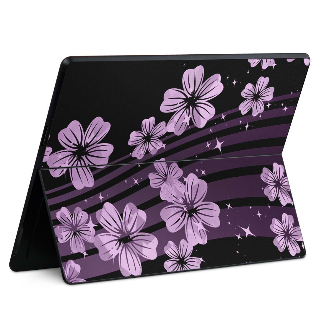 Surface Pro11(2024) / Pro10(for Business) / Pro9(2022) 共通対応 背面 保護 デザイン スキンシール Pro8/ProX 各種対応 000051 黒 和柄 桜