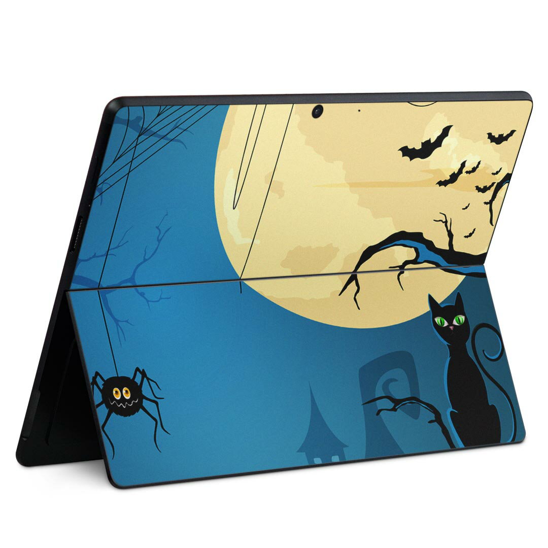 Surface Pro11(2024) / Pro10(for Business) / Pro9(2022) 共通対応 背面 保護 デザイン スキンシール Pro8/ProX 各種対応 000061 ハロウィン 夜 猫 クモ