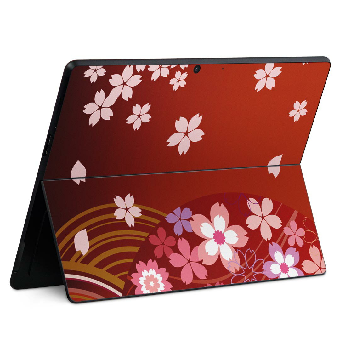 Surface Pro11(2024) / Pro10(for Business) / Pro9(2022) 共通対応 背面 保護 デザイン スキンシール Pro8/ProX 各種対応 000081 赤 桜 和柄