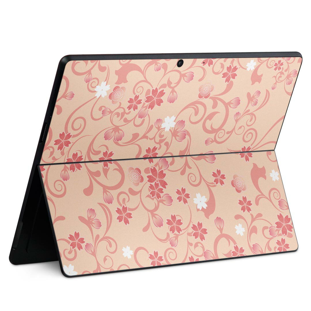 Surface Pro11(2024) / Pro10(for Business) / Pro9(2022) 共通対応 背面 保護 デザイン スキンシール Pro8/ProX 各種対応 000126 桜 ピンク 花柄