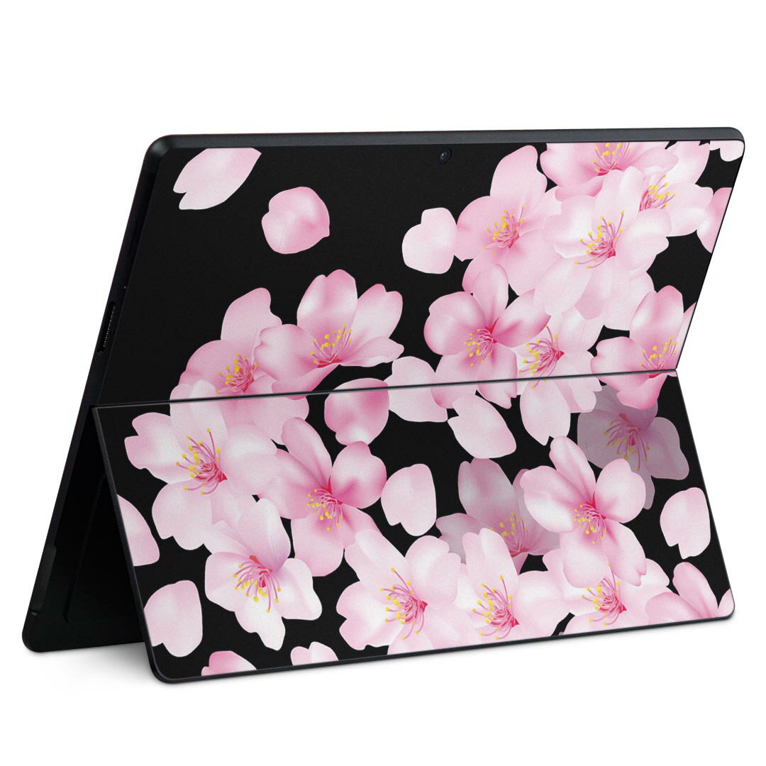 Surface Pro11(2024) / Pro10(for Business) / Pro9(2022) 共通対応 背面 保護 デザイン スキンシール Pro8/ProX 各種対応 000438 桜 花 黒