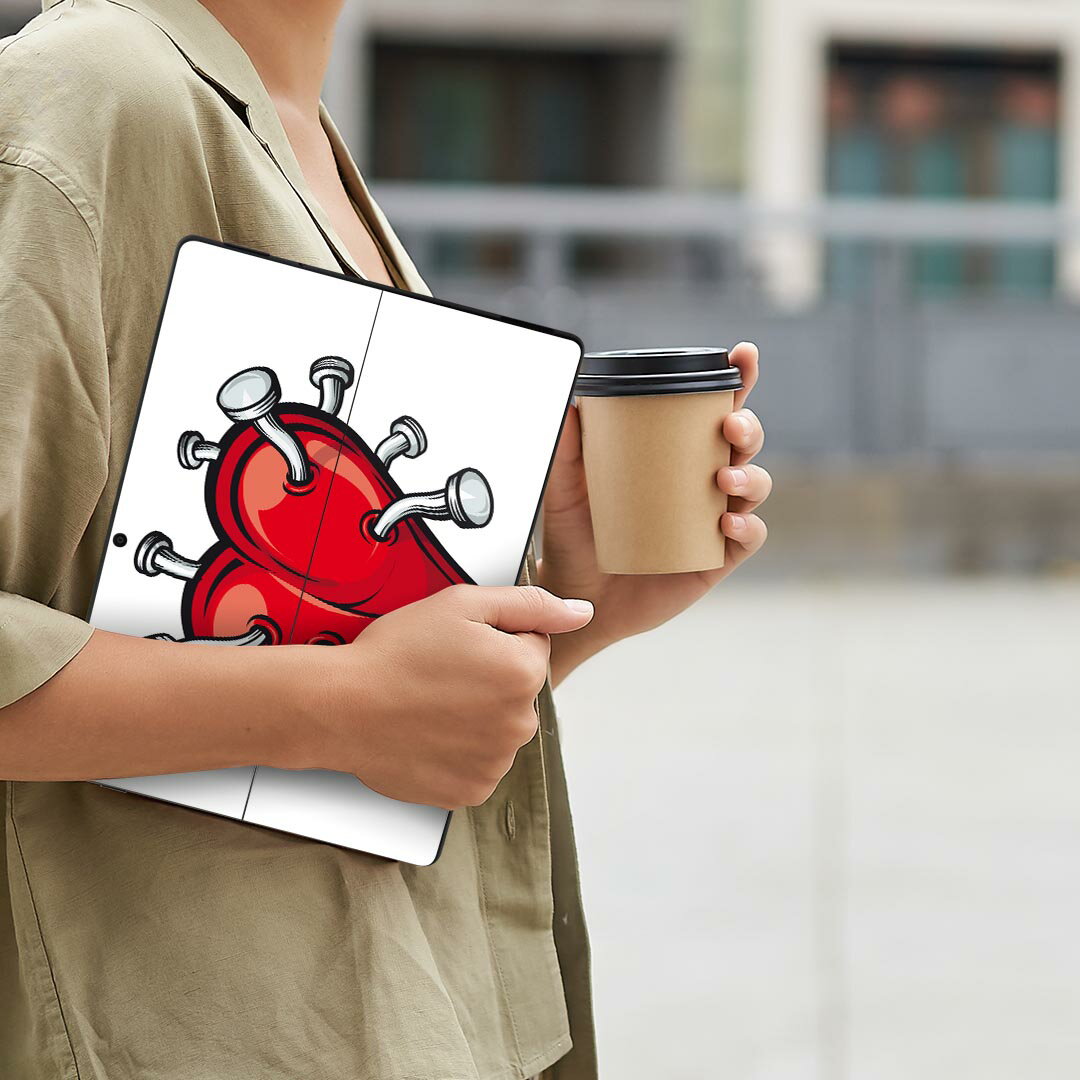 Surface Pro11(2024) / Pro10(for Business) / Pro9(2022) 共通対応 背面 保護 デザイン スキンシール Pro8/ProX 各種対応 000181 ハート 釘 イラスト