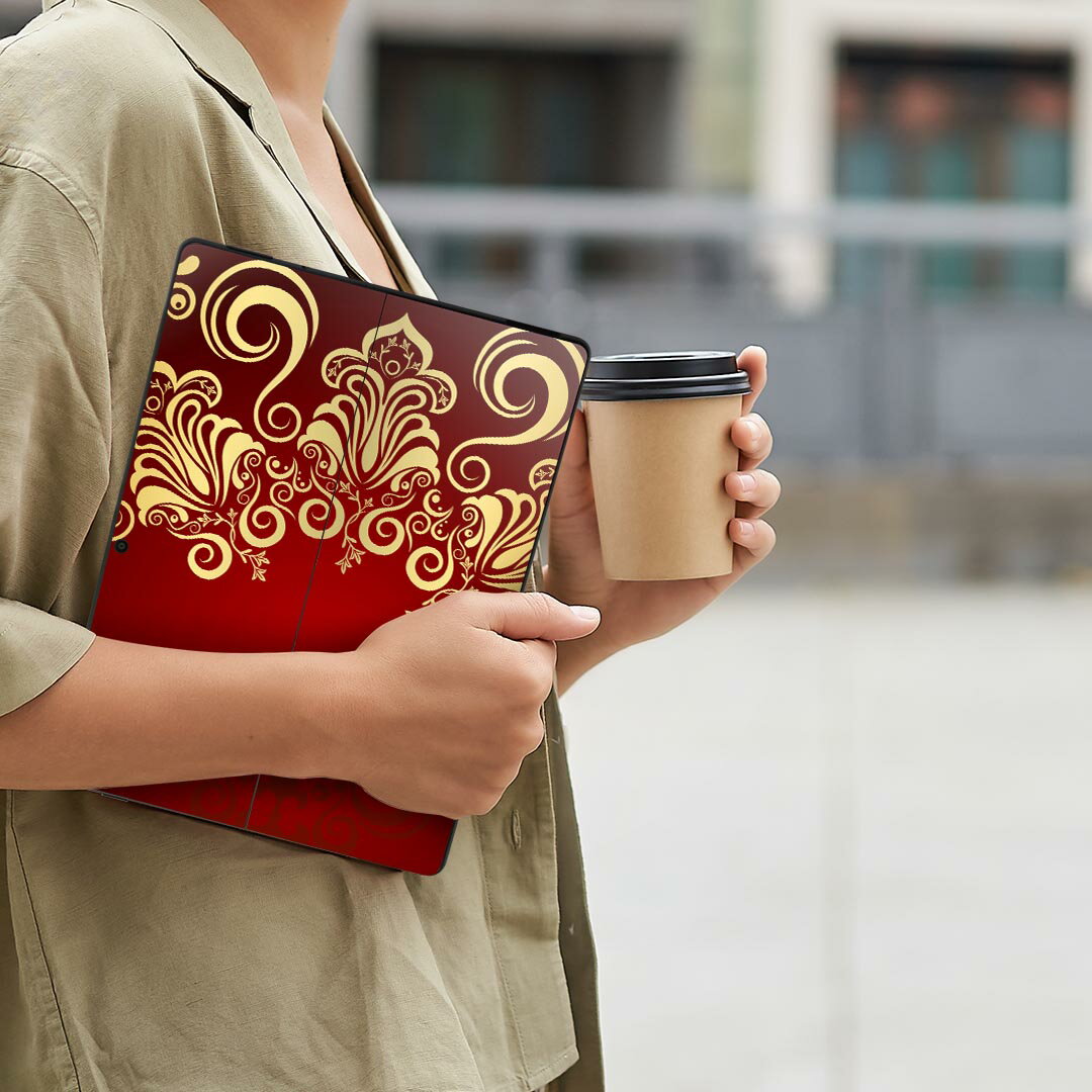 Surface Pro11(2024) / Pro10(for Business) / Pro9(2022) 共通対応 背面 保護 デザイン スキンシール Pro8/ProX 各種対応 005007 イラスト エレガント 赤