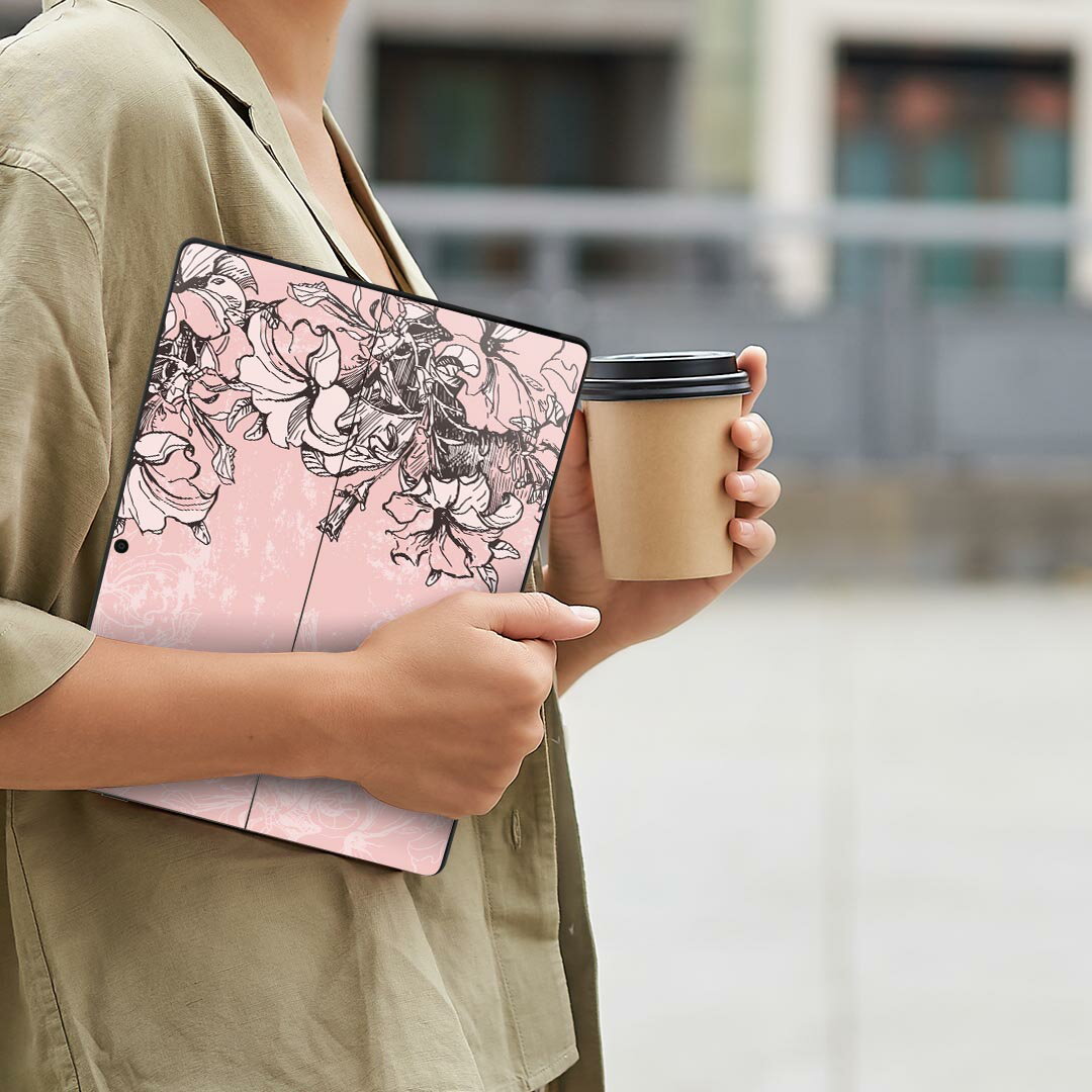 Surface Pro11(2024) / Pro10(for Business) / Pro9(2022) 共通対応 背面 保護 デザイン スキンシール Pro8/ProX 各種対応 006321 花 ピンク