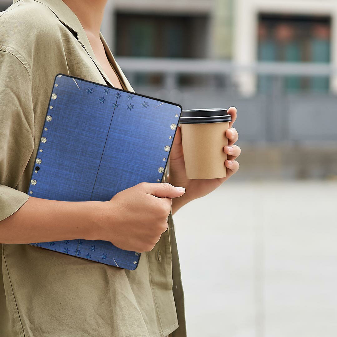Surface Pro11(2024) / Pro10(for Business) / Pro9(2022) 共通対応 背面 保護 デザイン スキンシール Pro8/ProX 各種対応 008326 星 スター 青 ブルー 刺繍