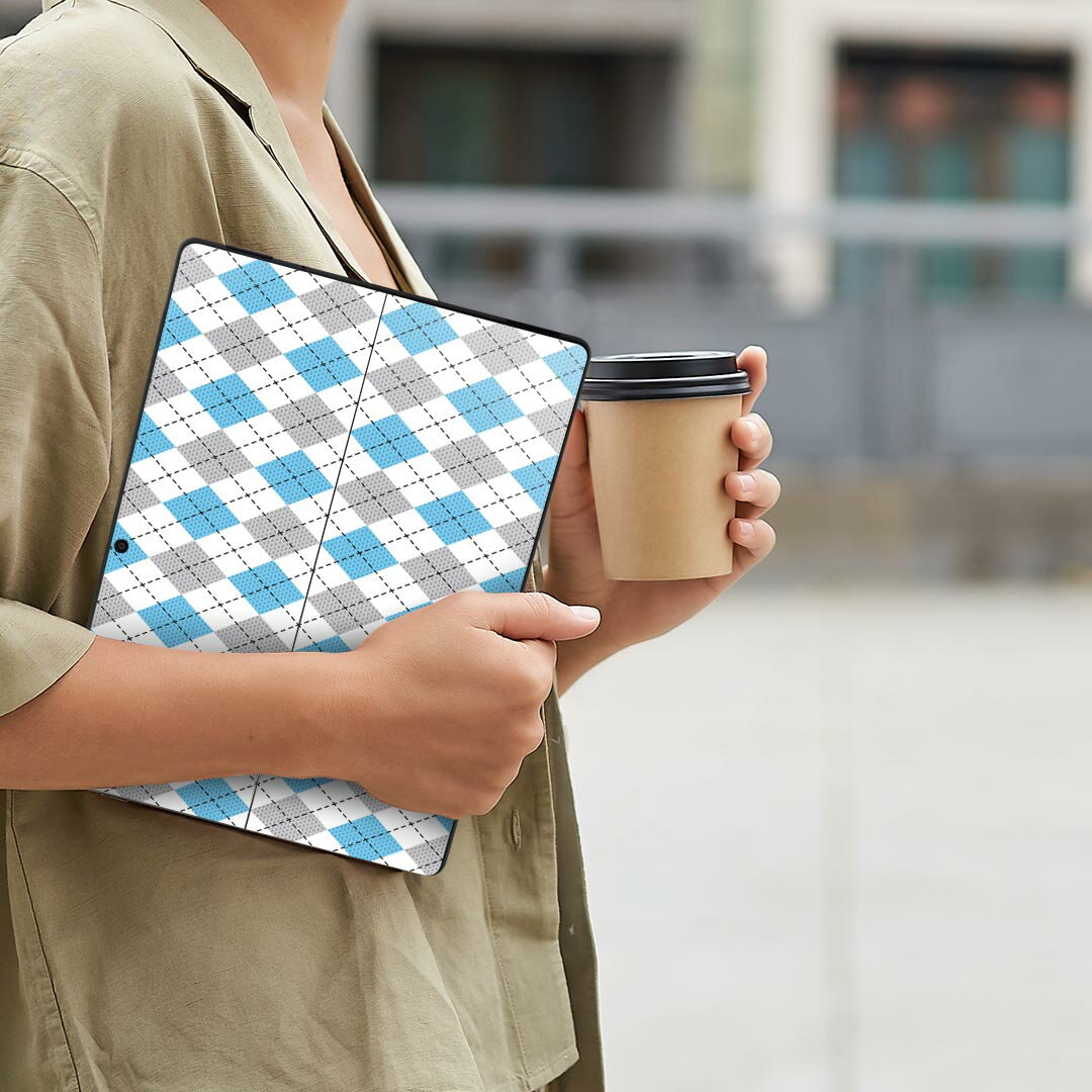 Surface Pro11(2024) / Pro10(for Business) / Pro9(2022) 共通対応 背面 保護 デザイン スキンシール Pro8/ProX 各種対応 011702 アーガイル柄 模様 水色