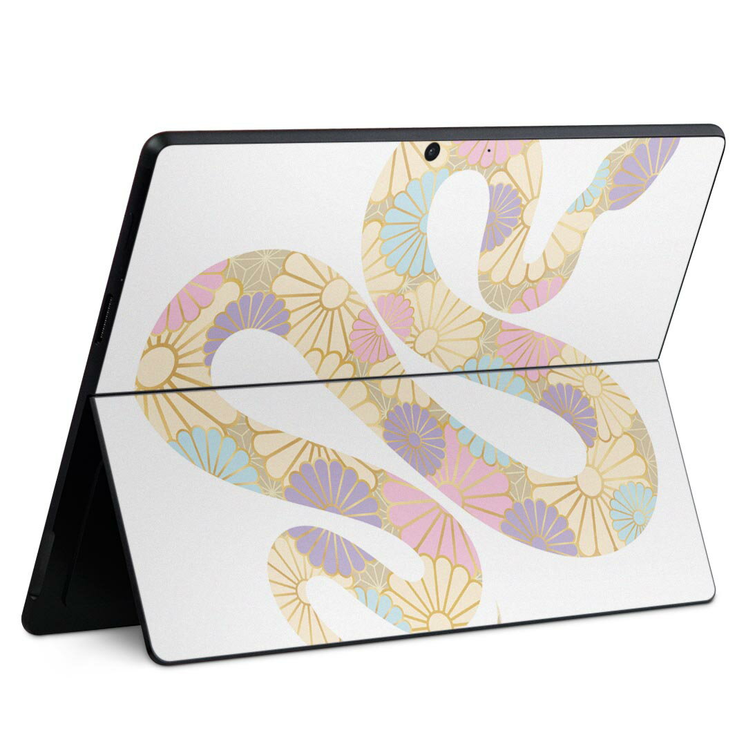 Surface Pro11(2024) / Pro10(for Business) / Pro9(2022) 共通対応 背面 保護 デザイン スキンシール Pro8/ProX 各種対応 035596 お正月 巳年 ヘビ 花