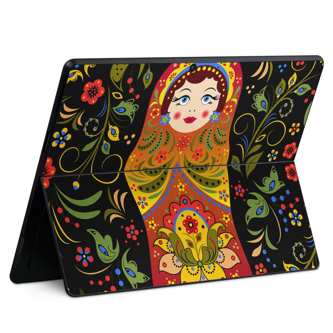 Surface Pro11(2024) / Pro10(for Business) / Pro9(2022) 共通対応 背面 保護 デザイン スキンシール Pro8/ProX 各種対応 007293 花 マトリョーシカ イラスト