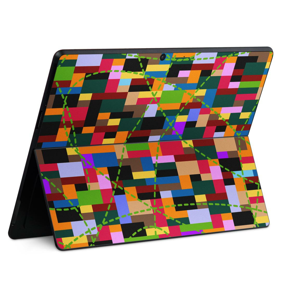 Surface Pro11(2024) / Pro10(for Business) / Pro9(2022) 共通対応 背面 保護 デザイン スキンシール Pro8/ProX 各種対応 007777 カラフル 緑 グリーン 模様