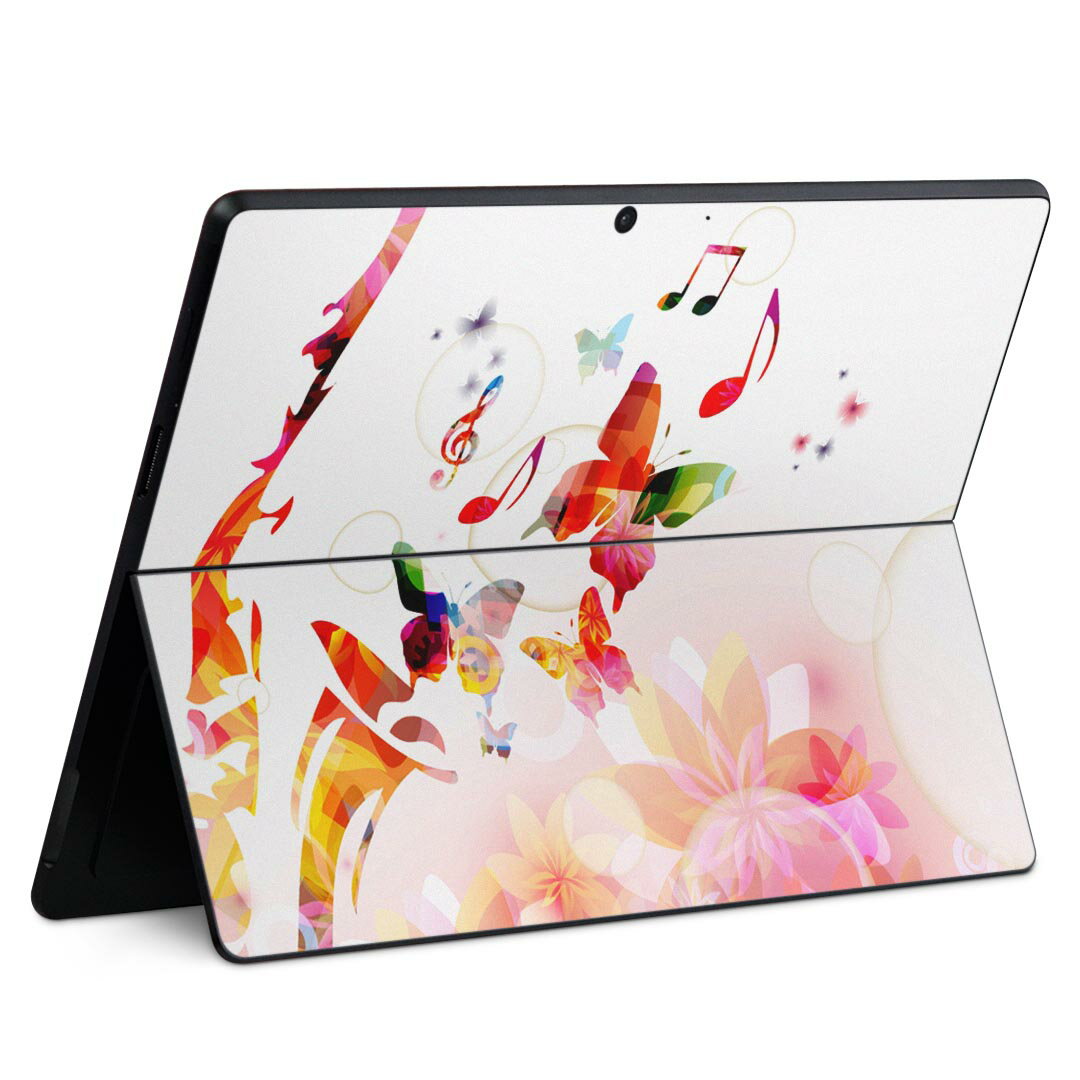 Surface Pro11(2024) / Pro10(for Business) / Pro9(2022) 共通対応 背面 保護 デザイン スキンシール Pro8/ProX 各種対応 007858 花 楽器 蝶 カラフル