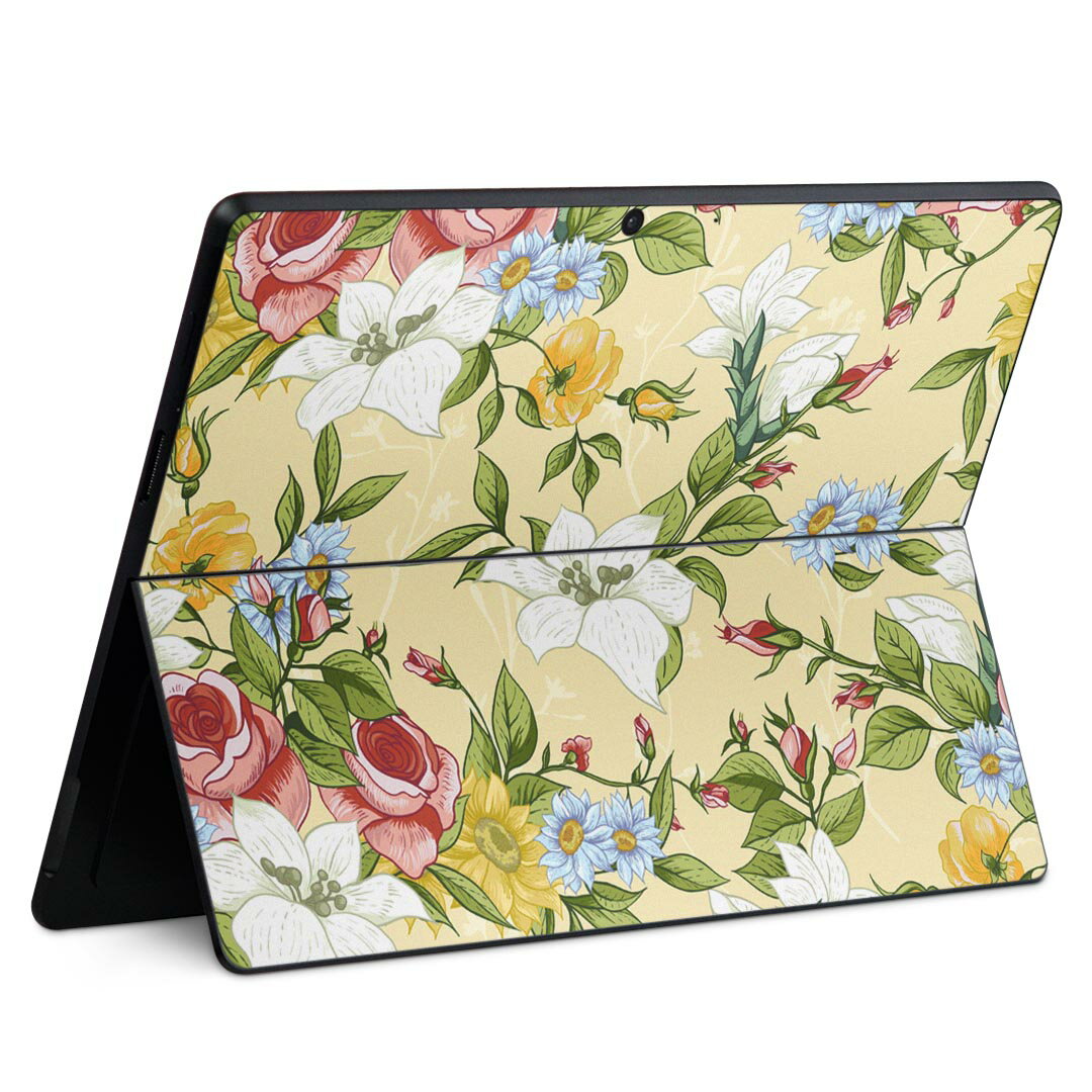 Surface Pro11(2024) / Pro10(for Business) / Pro9(2022) 共通対応 背面 保護 デザイン スキンシール Pro8/ProX 各種対応 008438 花 イエロー 模様