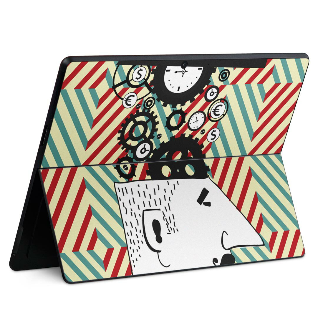 Surface Pro11(2024) / Pro10(for Business) / Pro9(2022) 共通対応 背面 保護 デザイン スキンシール Pro8/ProX 各種対応 008755 イラスト 歯車 人物