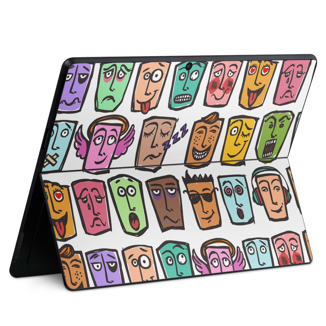 Surface Pro11(2024) / Pro10(for Business) / Pro9(2022) 共通対応 背面 保護 デザイン スキンシール Pro8/ProX 各種対応 008779 百面相 顔 カラフル 模様