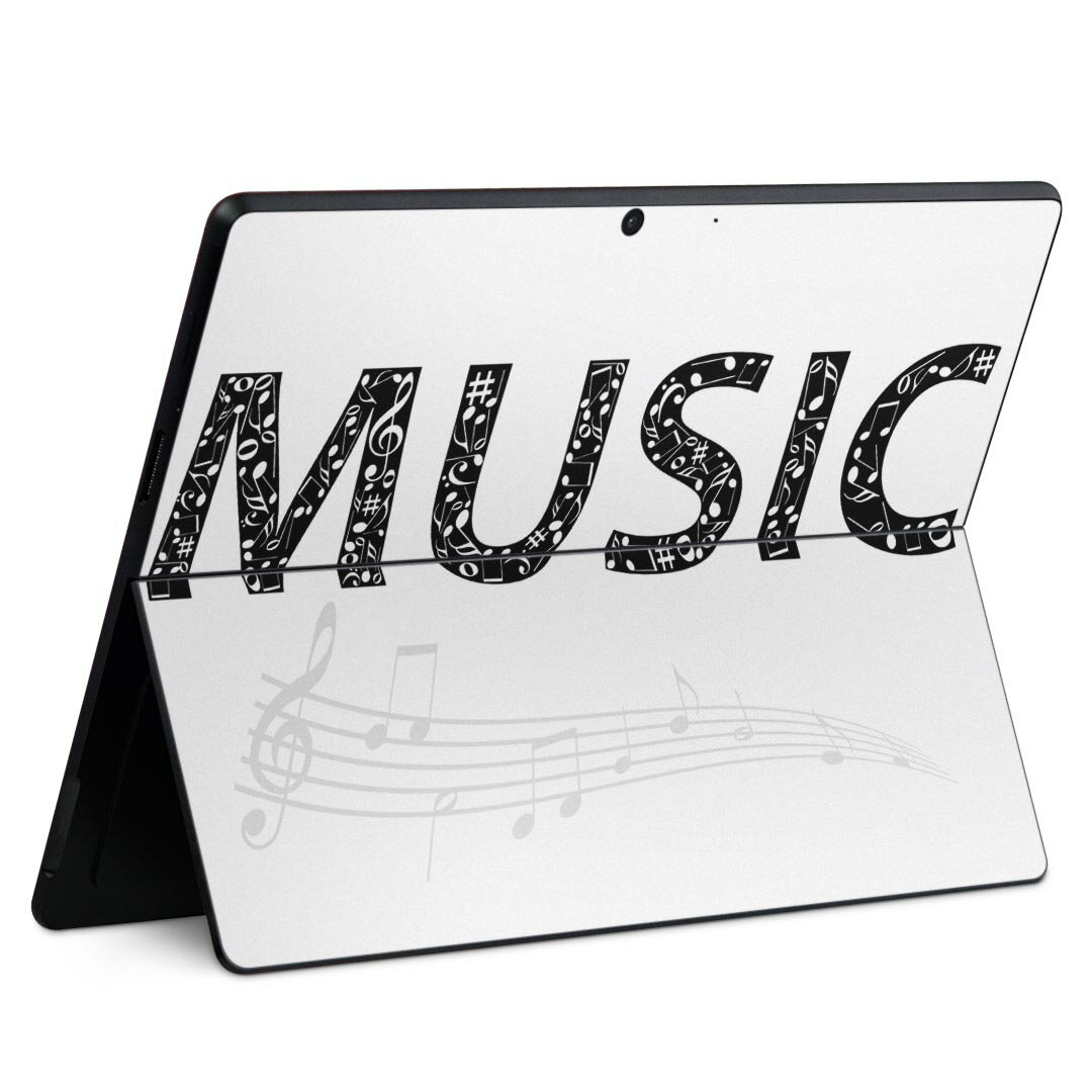 Surface Pro11(2024) / Pro10(for Business) / Pro9(2022) 共通対応 背面 保護 デザイン スキンシール Pro8/ProX 各種対応 010020 音楽 音符 英語 白 黒