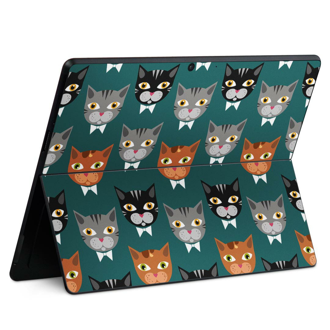 Surface Pro11(2024) / Pro10(for Business) / Pro9(2022) 共通対応 背面 保護 デザイン スキンシール Pro8/ProX 各種対応 010213 猫 キャラクター 緑