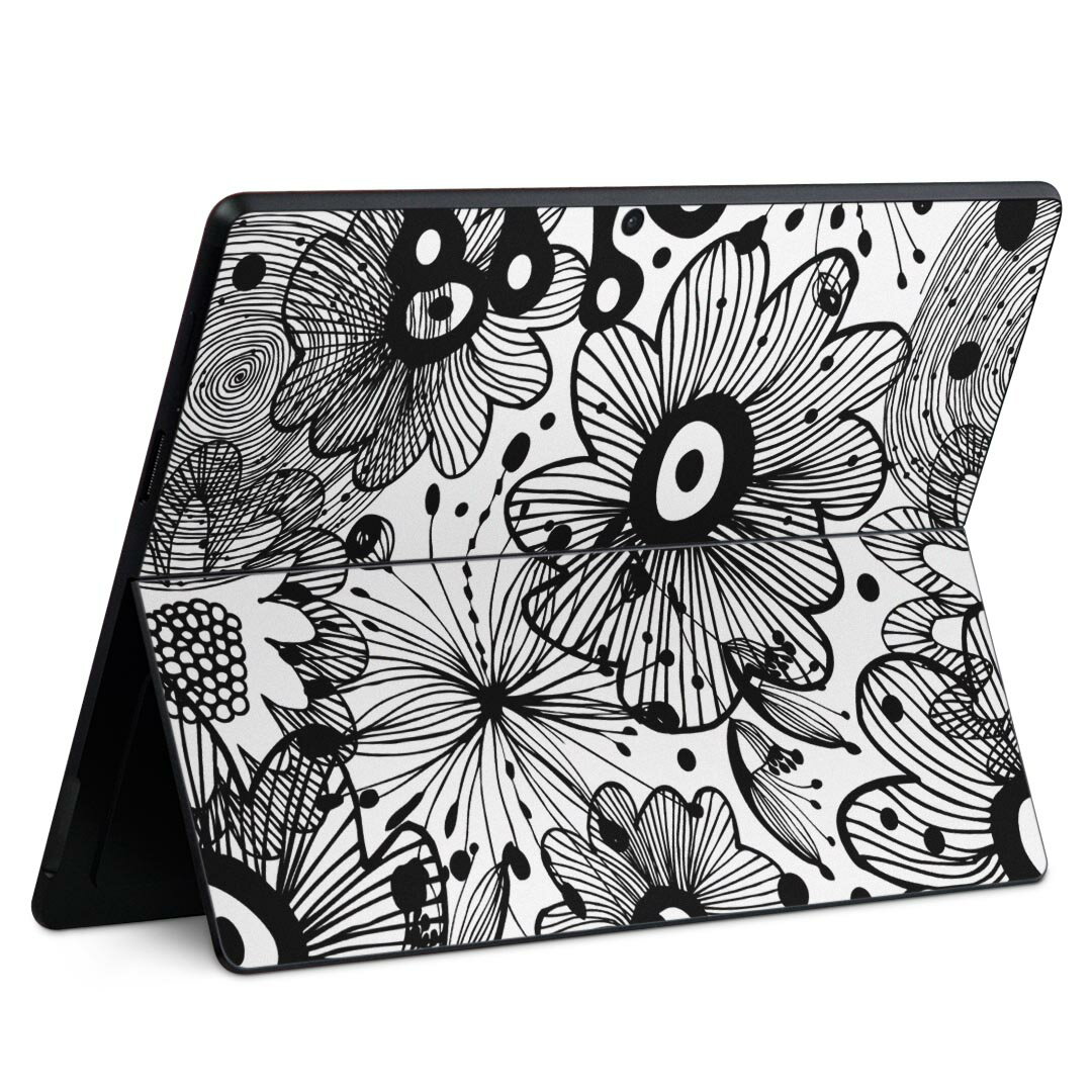Surface Pro11(2024) / Pro10(for Business) / Pro9(2022) 共通対応 背面 保護 デザイン スキンシール Pro8/ProX 各種対応 010649 花 黒