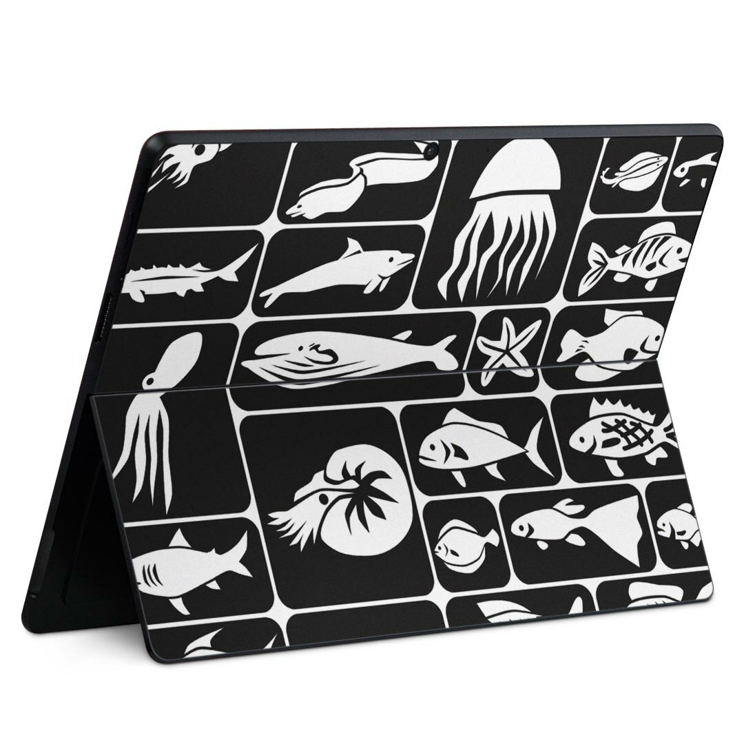Surface Pro11(2024) / Pro10(for Business) / Pro9(2022) 共通対応 背面 保護 デザイン スキンシール Pro8/ProX 各種対応 011145 海 生き物 黒